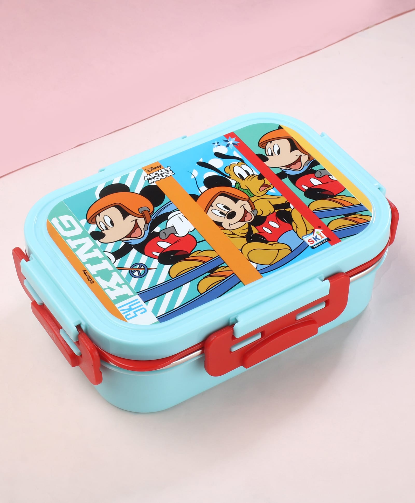 Disney By SKI Stainless Steel Bento With Partition Lunch Box With Micky Mouse Print - Blue-picture-11