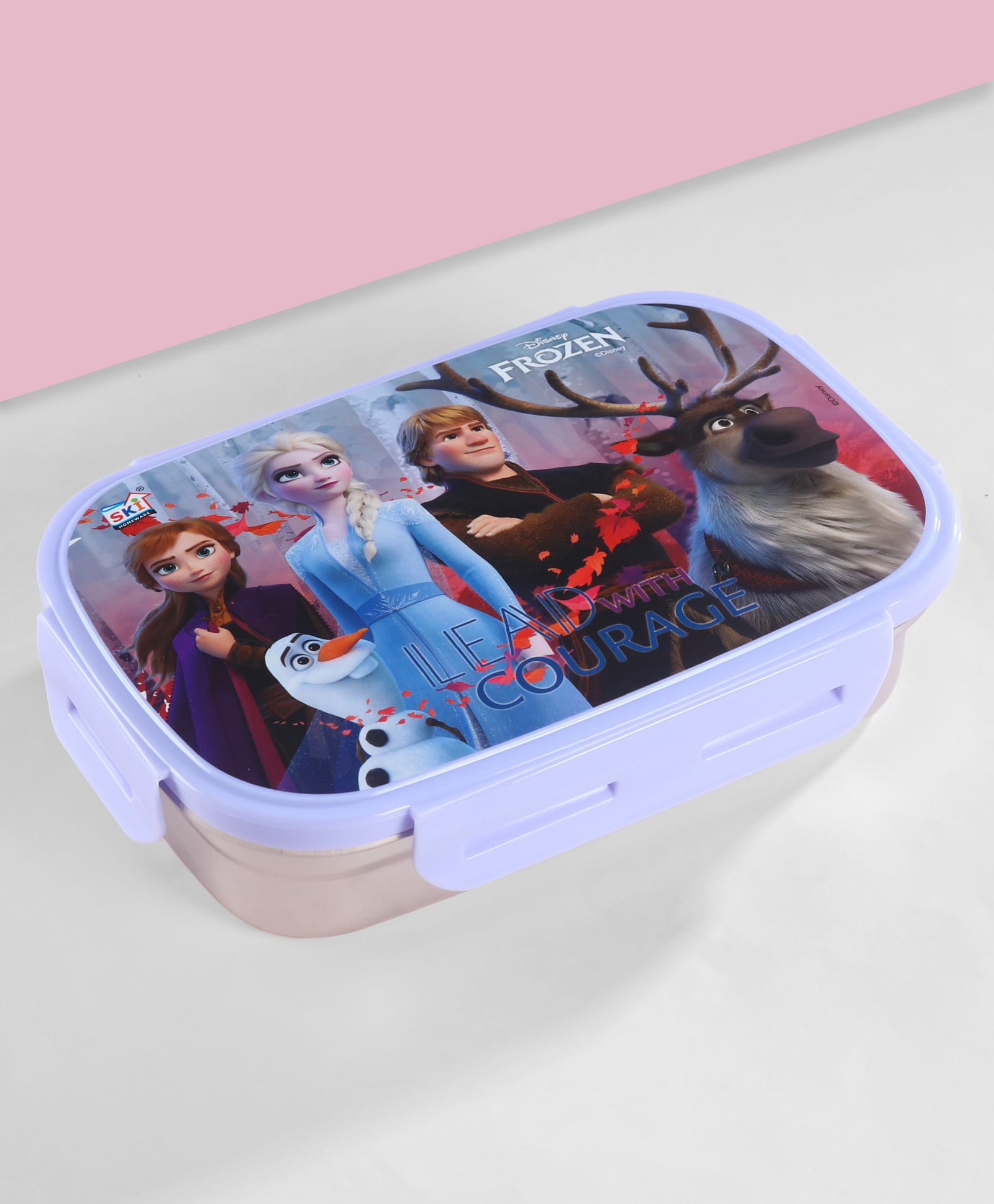 Disney by SKI Indigo Stainless Steel Lunch Box with 150 ml Inner Dabbi & Spoon cum Fork Frozen Print -Blue-image-32