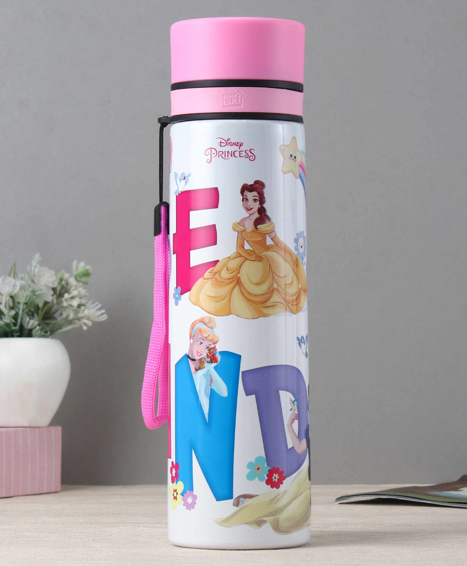 Disney by SKI ALIA Premium Stainless Steel 3D Touch & Feel Princess Print Sipper Bottle Pink- 850 ml-picture-15