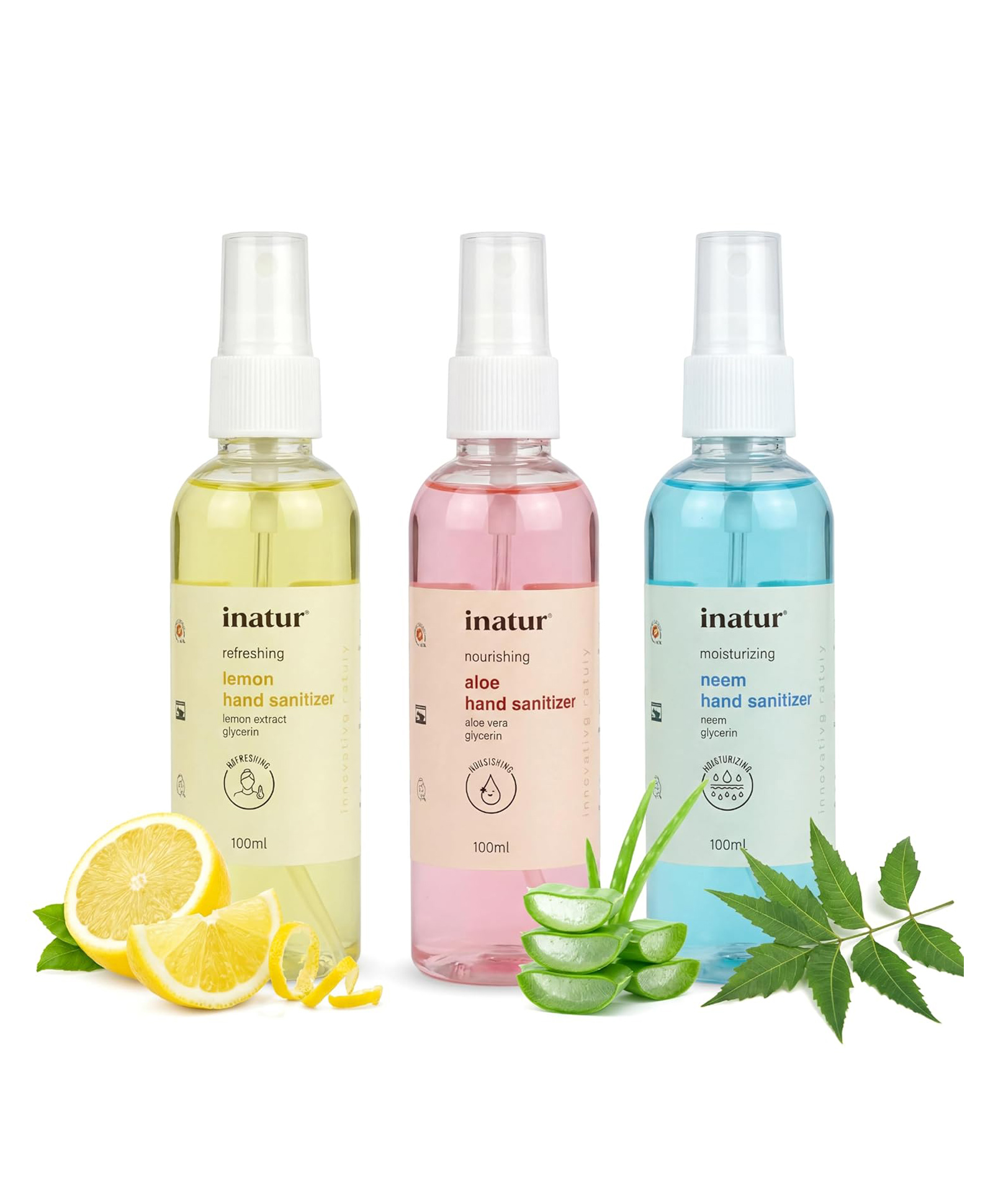 inatur Daily Hygiene Hand Sanitizer Spray Trio | Lemon, Aloe & Neem | 99.9% Germ Defense | 100ml-picture-10