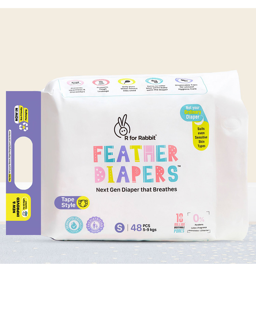R For Rabbit Feather Tape Style Diaper with Fast Absorption Technology Size Small - Pack of 48