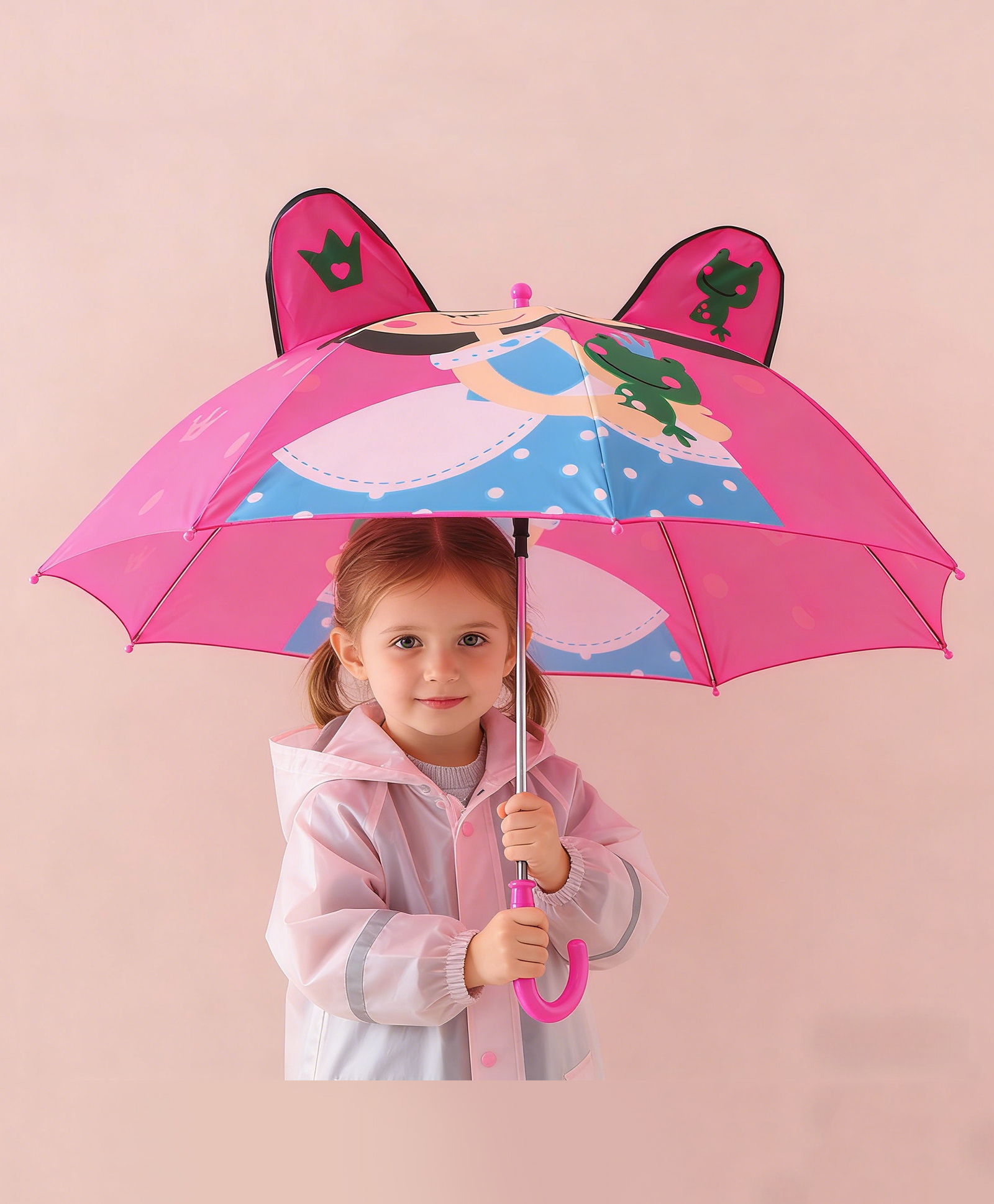Babyhug Free Size Umbrella with Princess & Frog Print - Fuchsia-picture-32