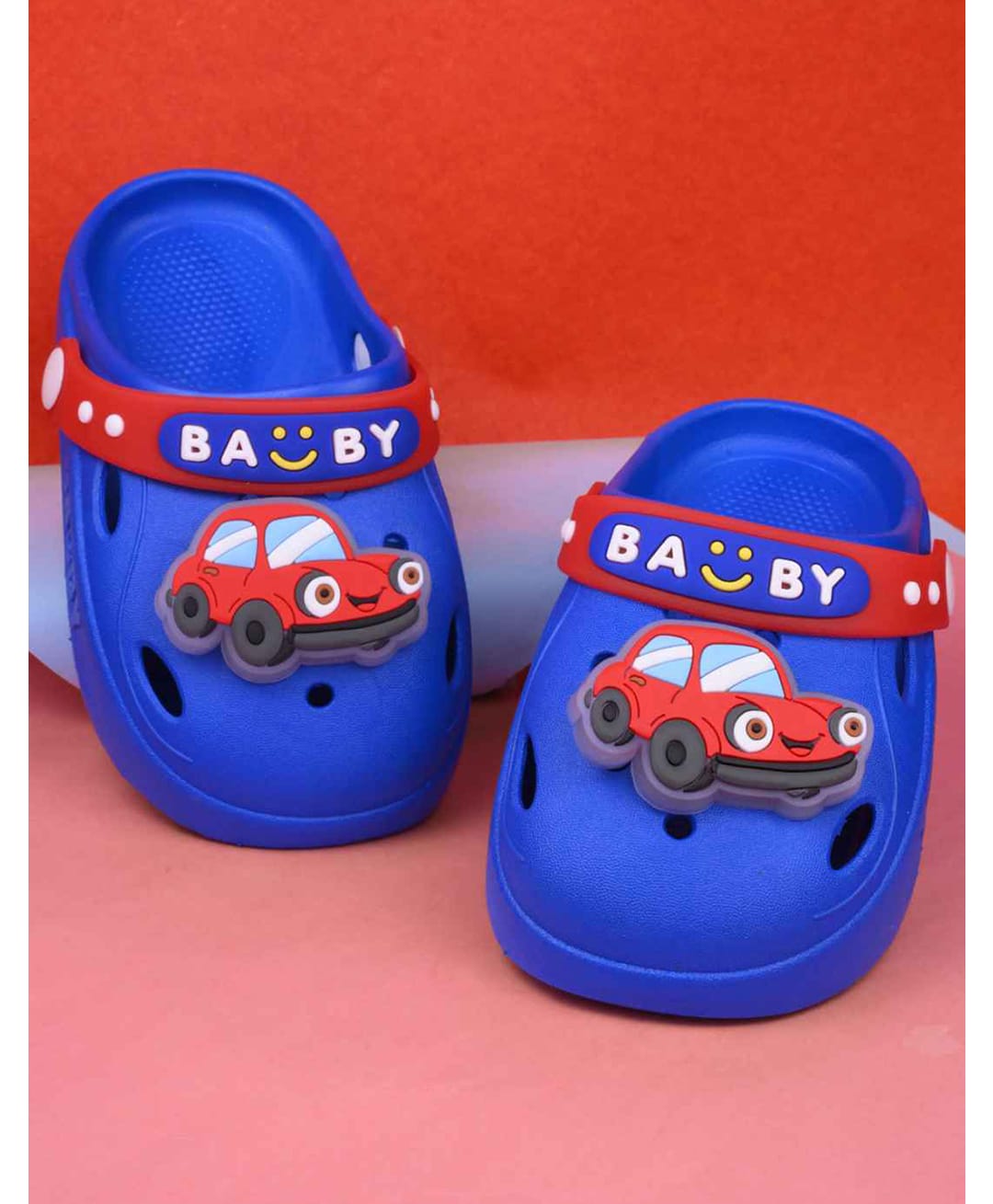 Yellow Bee Car Applique Detailed Perforated Slingback Clogs - Blue-picture-25