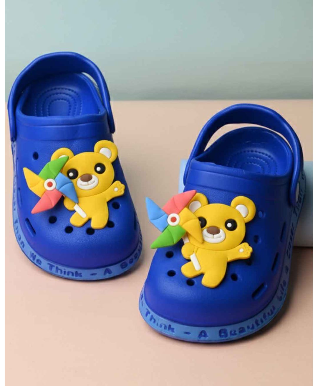 Yellow Bee Bear Applique Detailed Perforated Slingback Clogs - Blue-picture-19