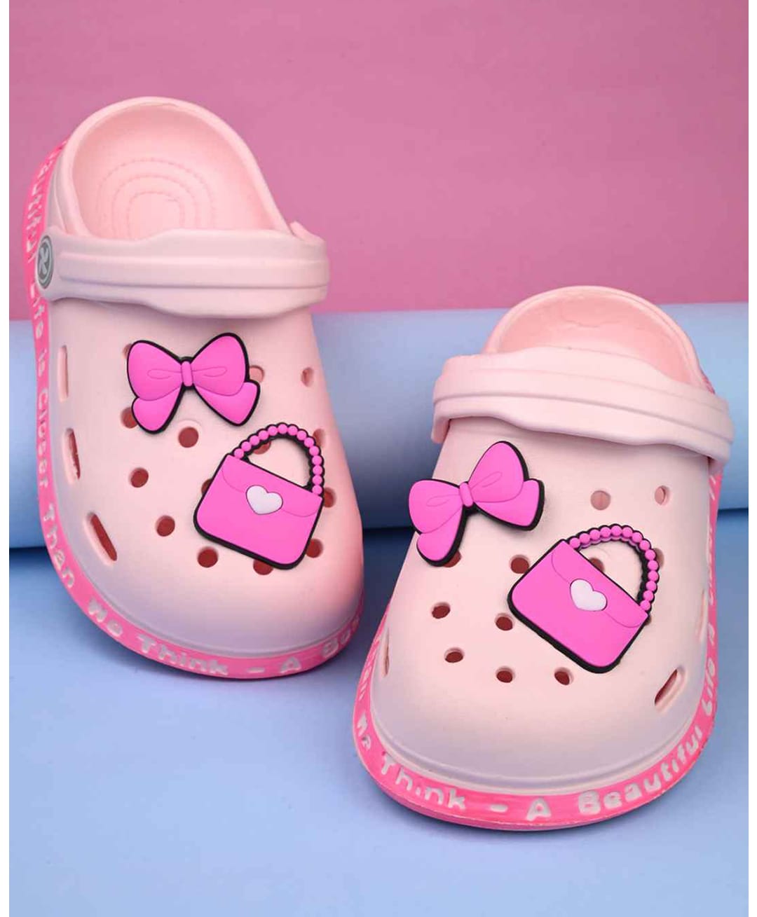 Yellow Bee Bow & Bag Applique Detailed Perforated Slingback Clogs - Pink-picture-22