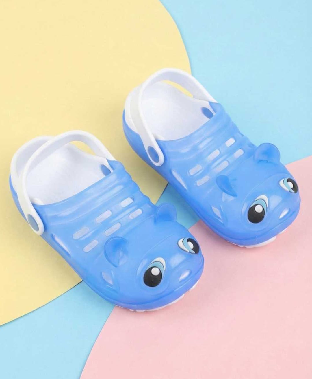 Yellow Bee Hippopotamus Designed Perforated Slingback Clogs - Blue-picture-28