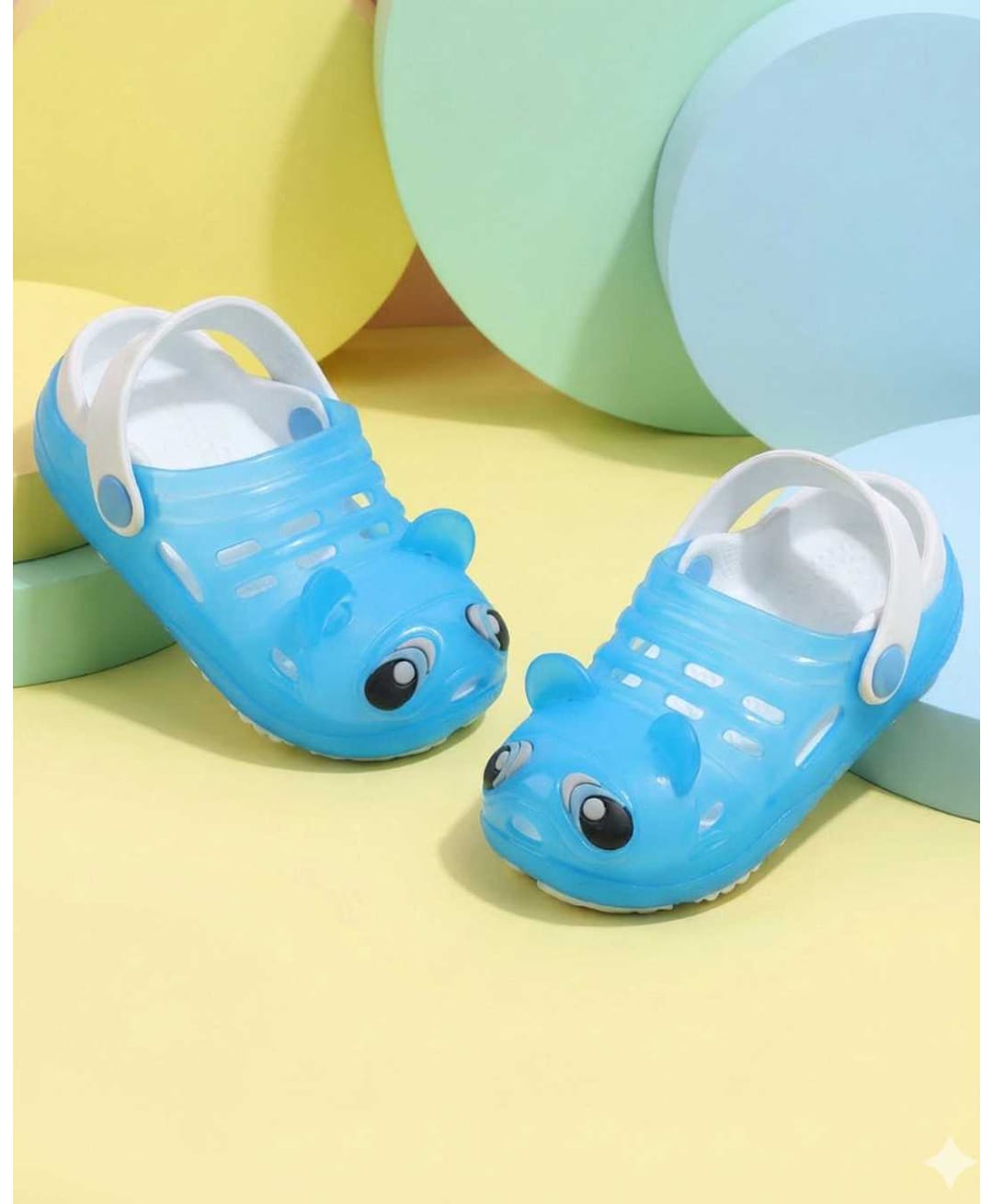 Yellow Bee Hippopotamus Designed Perforated Sling Back Clogs - Light Blue-picture-17