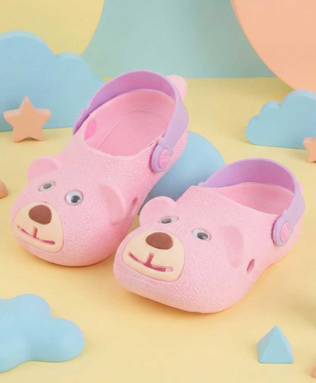 Yellow Bee Bear Designed Perforated Slingback Clogs - Pink-image-10