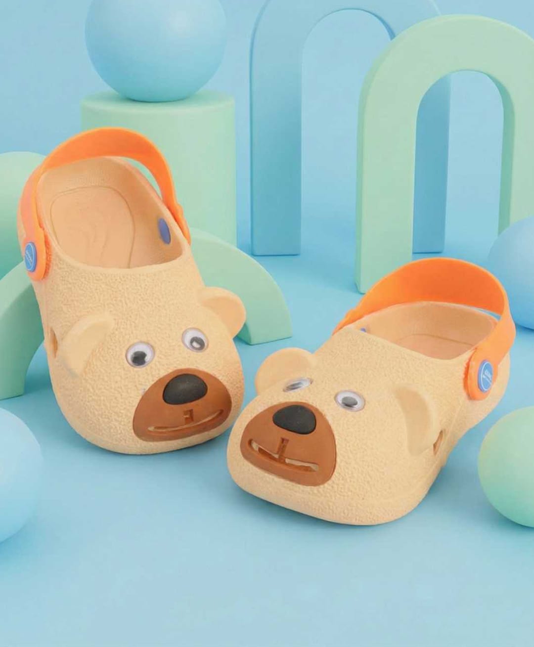 Yellow Bee Bear Designed Perforated Slingback Clogs - Beige-image-10