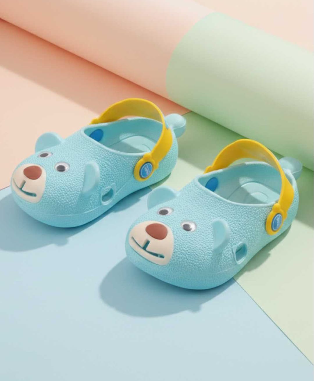 Yellow Bee Bear Designed Perforated Slingback Clogs - Blue-picture-13