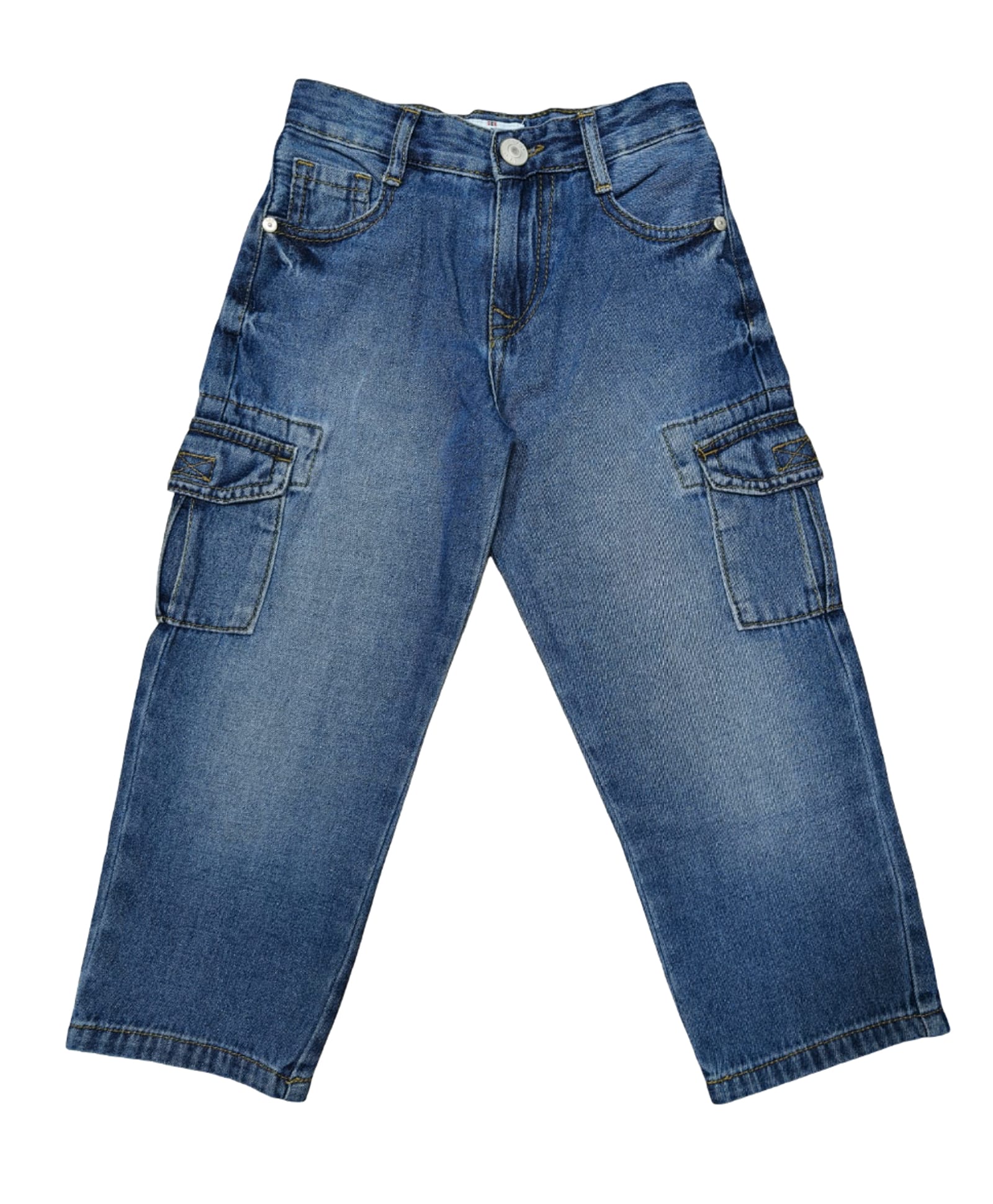 LEO Woven Denim Woven Mild Washed Cargo Jeans - Blue-picture-22