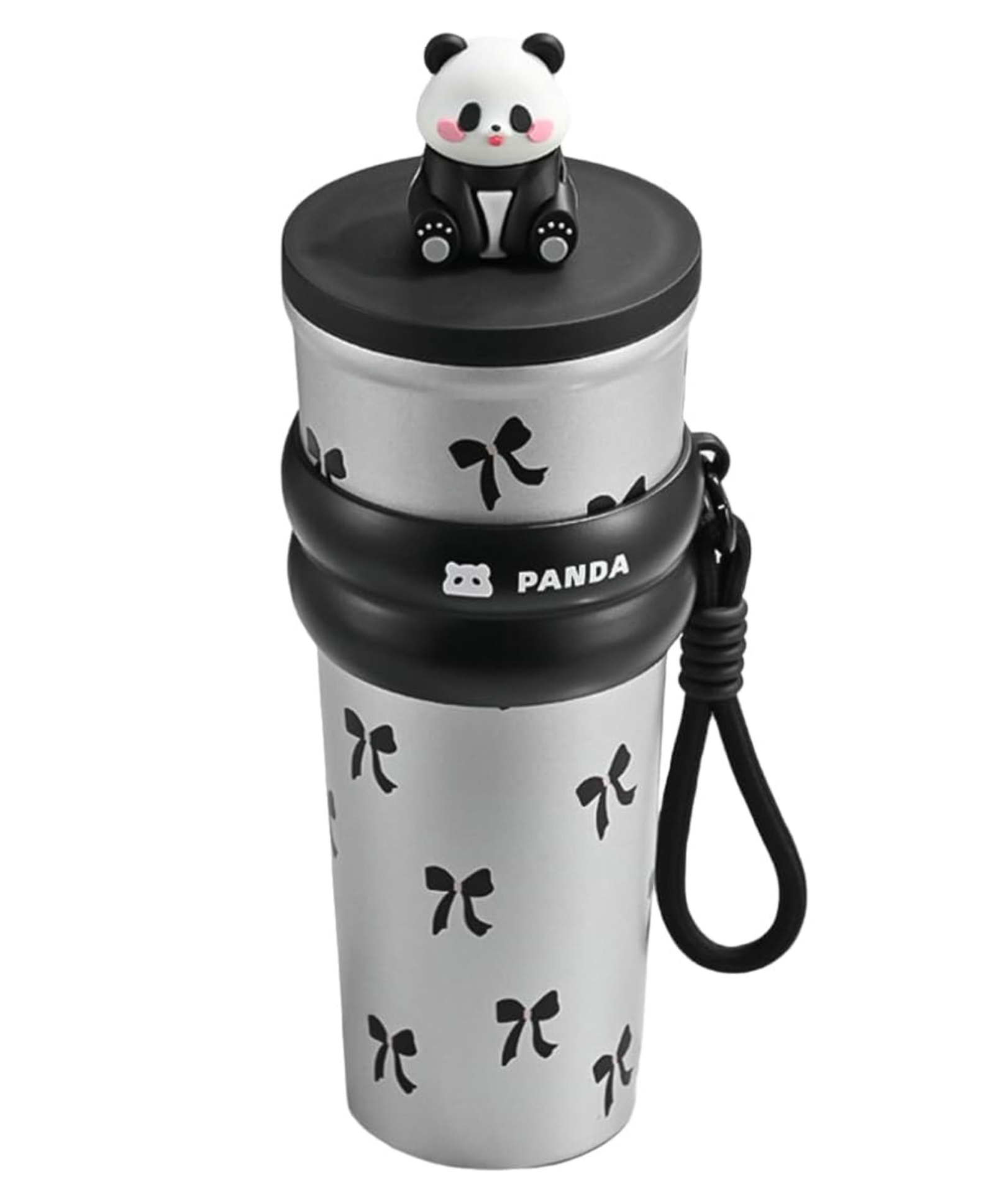 KolorFish Panda Style 700ml Water Bottle for Kids | Leakproof Travel Sipper | BPA-Free | Reusable Cute Design Tumbler | 304 Stainless Steel Inner (Black)-image-19