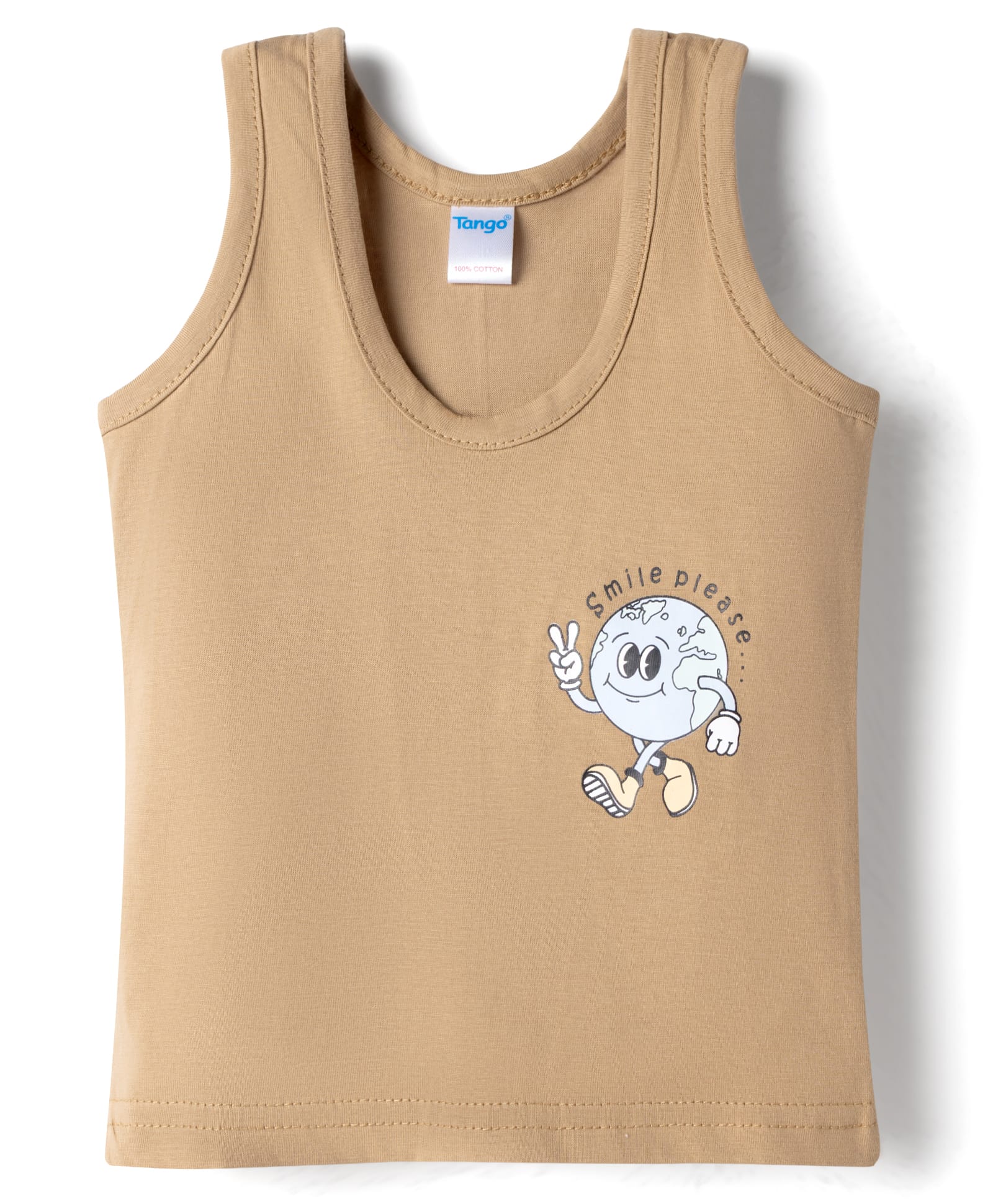 Tango Single Jersey Knit Sleeveless Vest With Earth Print - Tan-image-17