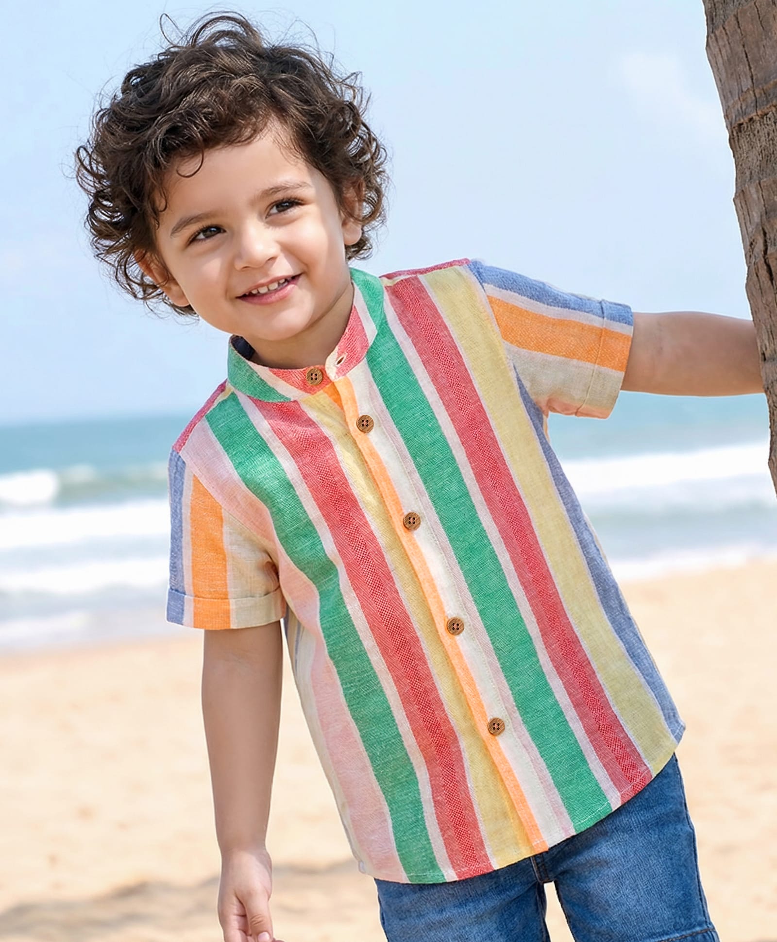 Babyhug Cotton Woven Half Sleeves Striped Mandarin Collar Shirt - Multicolor-picture-22
