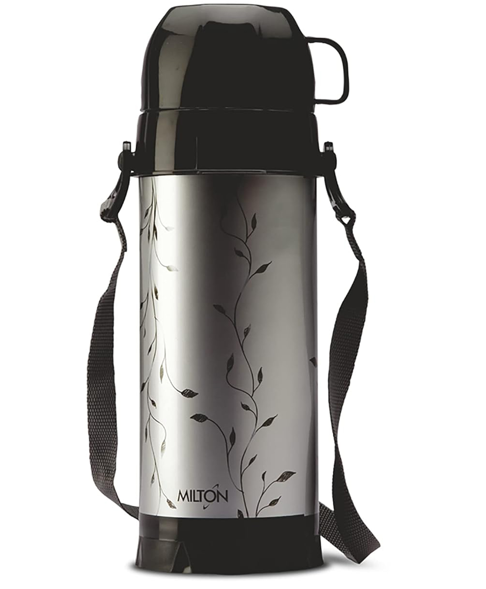 Milton Eiffel 1000 Vacuum Insulated Thermos Flask with Strap to Carry, 910 ml, 24 Hours Hot & Cold Water Bottle for Office, Hiking, Trekking, Travel, Black
