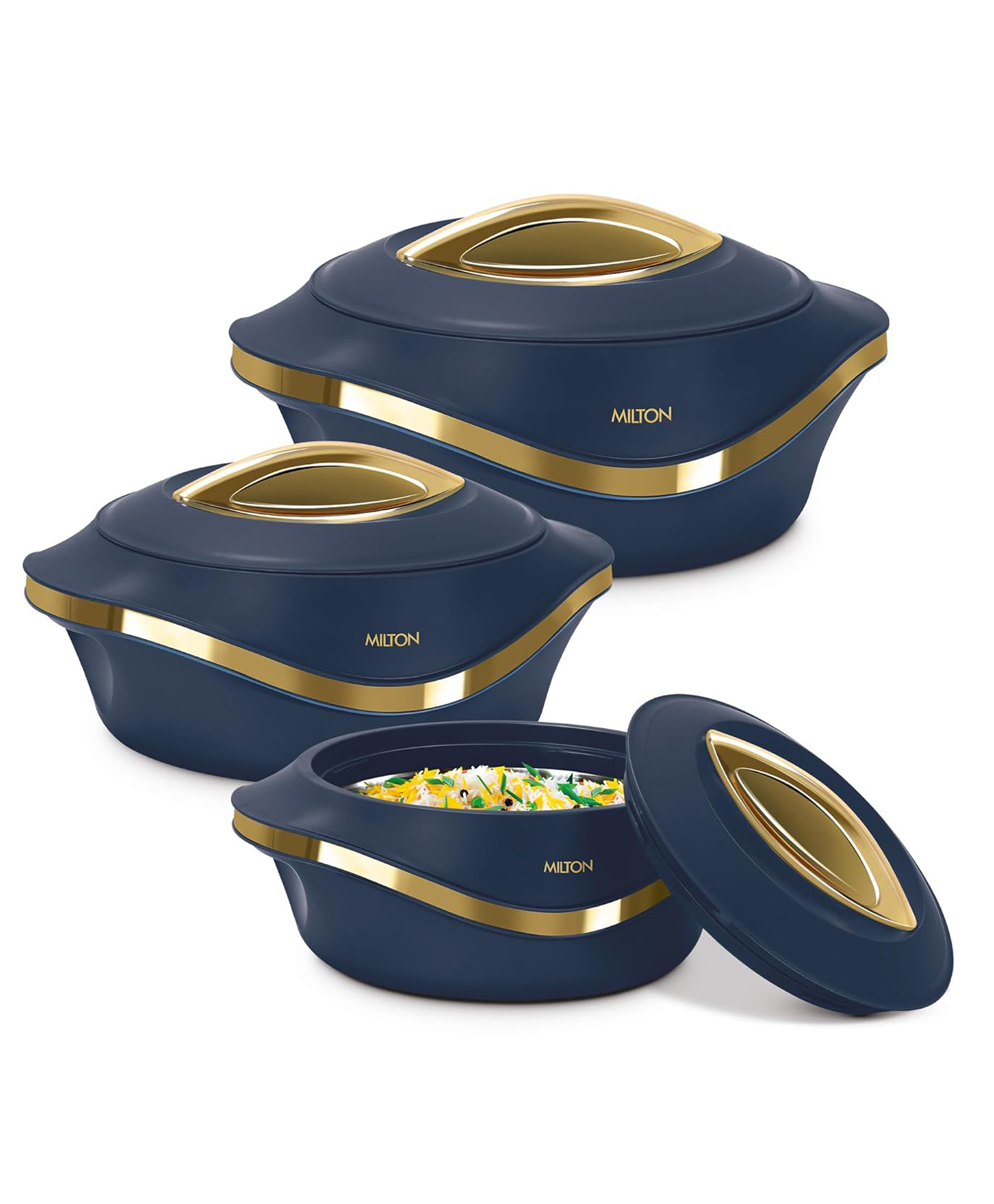 Milton Pearl Inner Stainless Steel Jr. Casserole Set of 3 (455ml , 860 ml, 1270 ml), Blue-picture-36