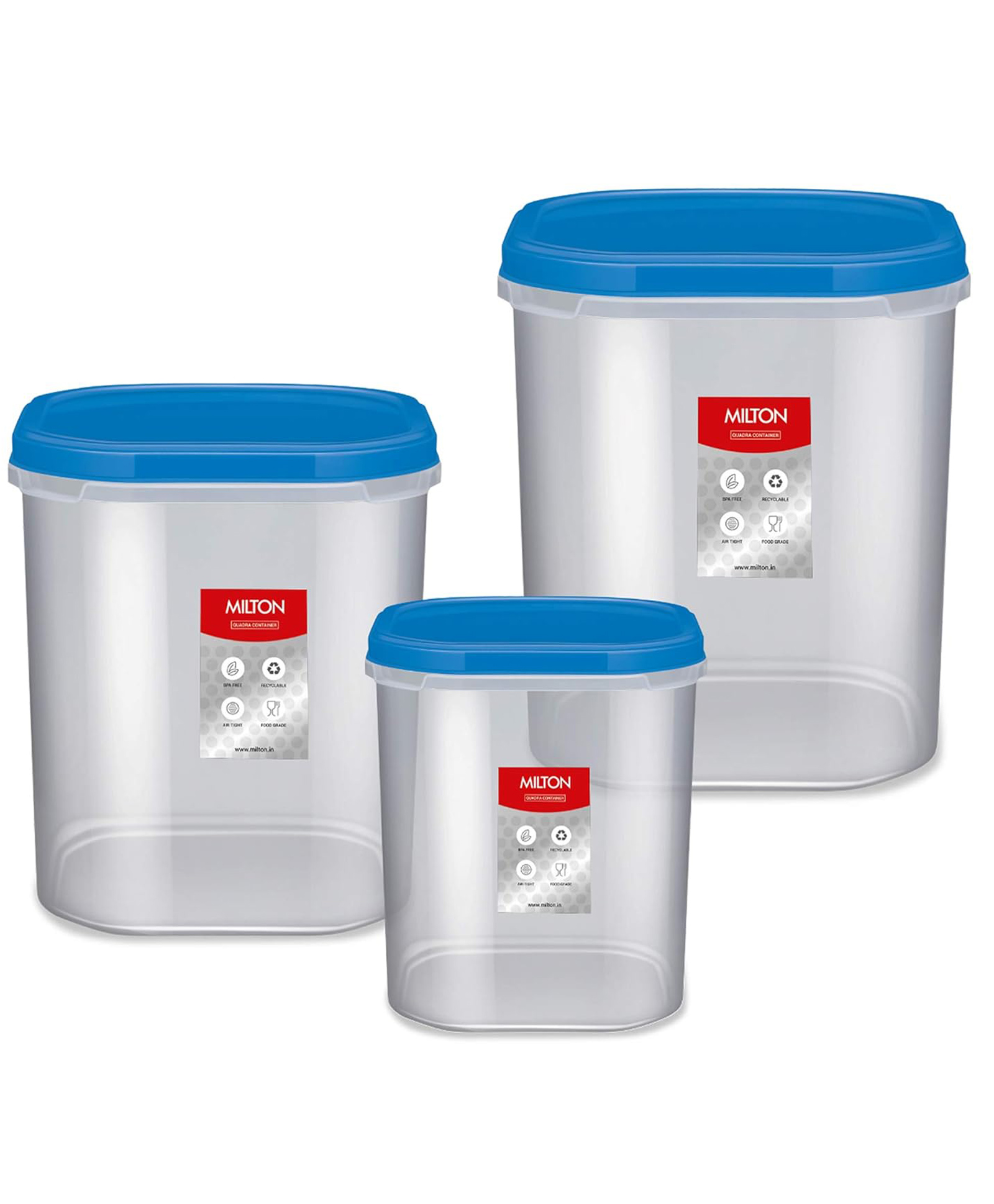 Milton Quadra Modular Multi-purpose Plastic Containers With Lid, Set of 3 (6l, 8l, 12l) Kitchen Storage Container Set for Spices, Atta, Grains Organizers, Transparent Dabba, Blue-picture-28