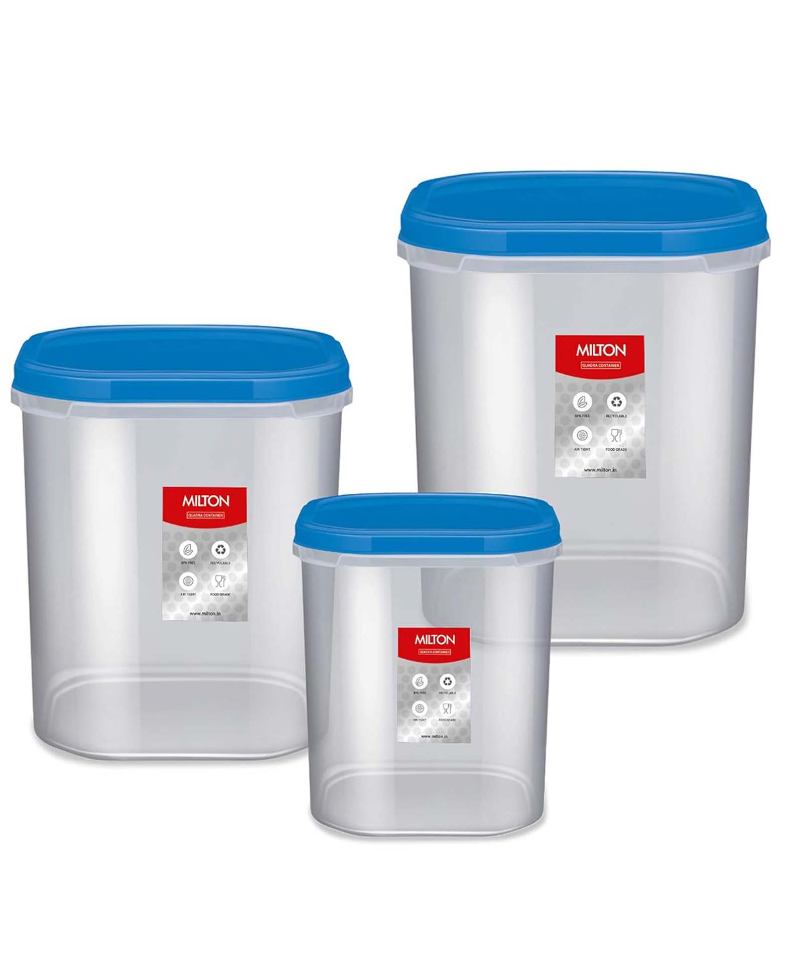 Milton Quadra Modular Multi-purpose Plastic Containers With Lid, Set of 3 (2l, 3l & 4l) Kitchen Storage Container Set for Spices, Atta, Grains Organizers, Transparent Dabba, Blue-picture-27