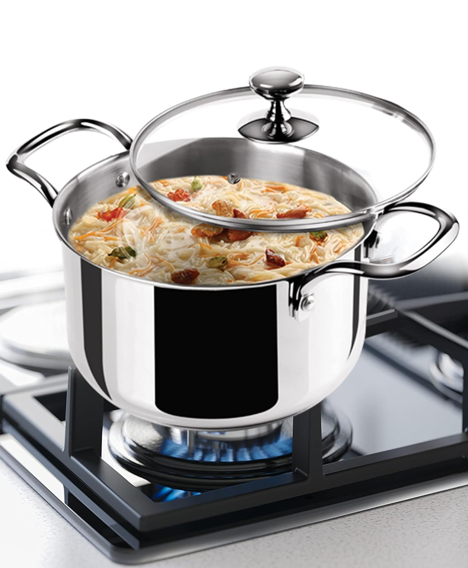 Milton Pro Cook Triply Stainless-steel Casserole Handi/stock Pot/biryani Pot With Glass Lid 14 Cm, 1.2 Litre, Cook-n-serve Bowl, Gas and Induction Friendly-image-2