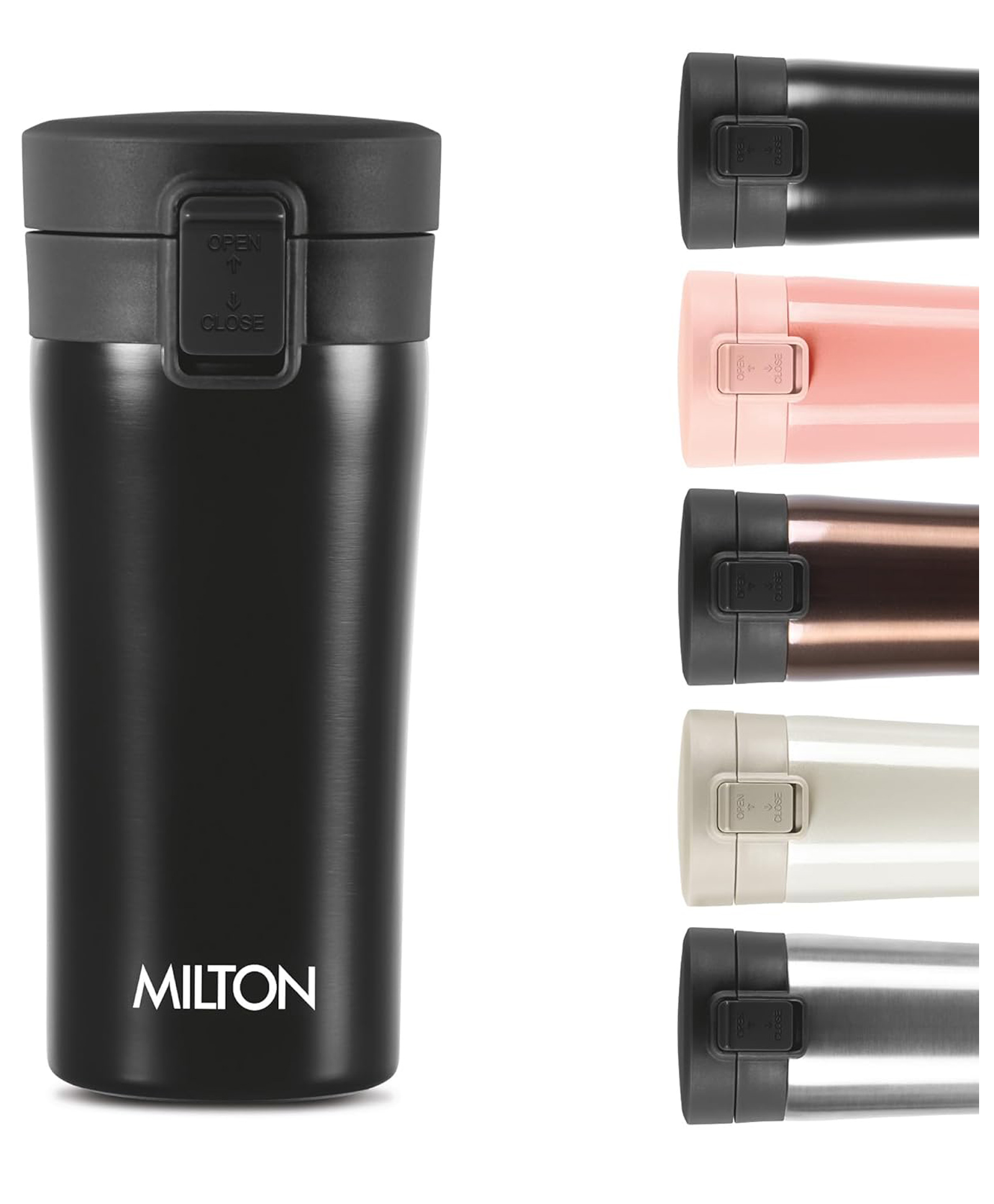 Milton Thermosteel Vacuum Insulated Travel Coffee Mug, 300ml, Black, Prolonged Hours Hot & Cold, Isi Certified, Spill Proof & Easy to Sip, Leakproof & Rustproof, on the Go Coffee Cup-image-23