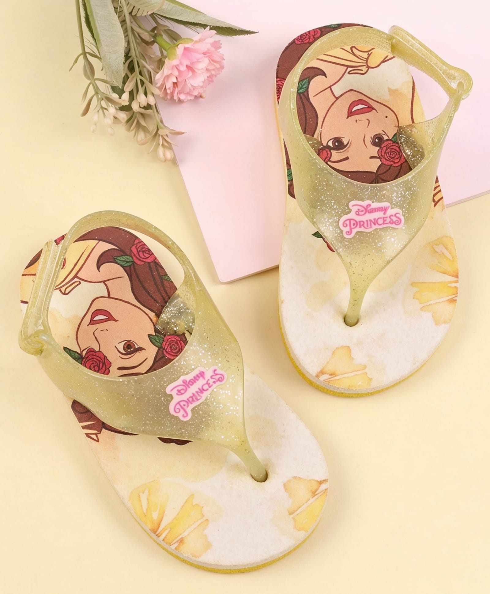 Babyoye Disney Velcro Closure Flip Flops with Disney Princess Print - Yellow-picture-18