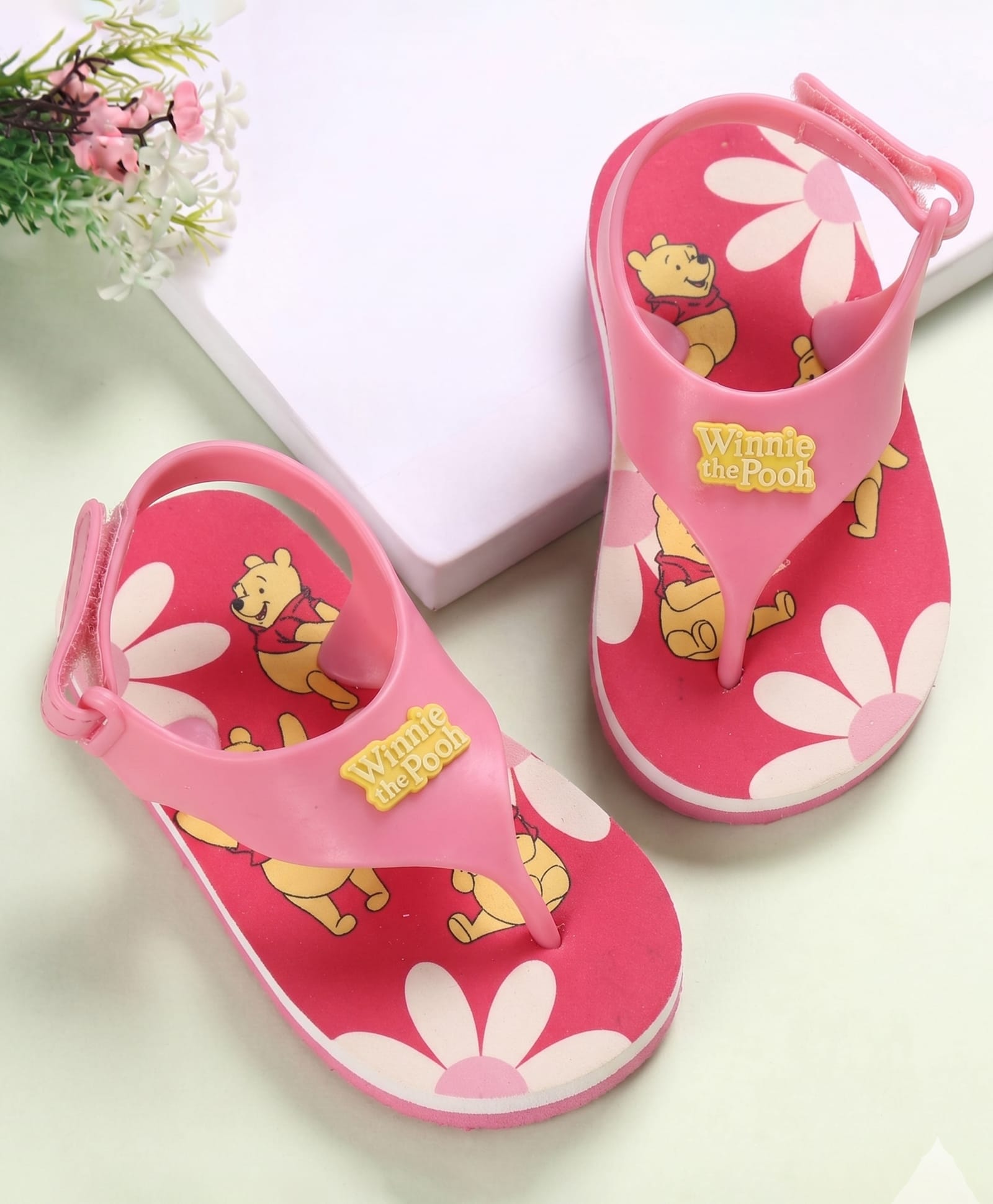 Babyoye Disney Velcro Closure Flip Flops With Floral & Winnie The Pooh Print - Pink-picture-3
