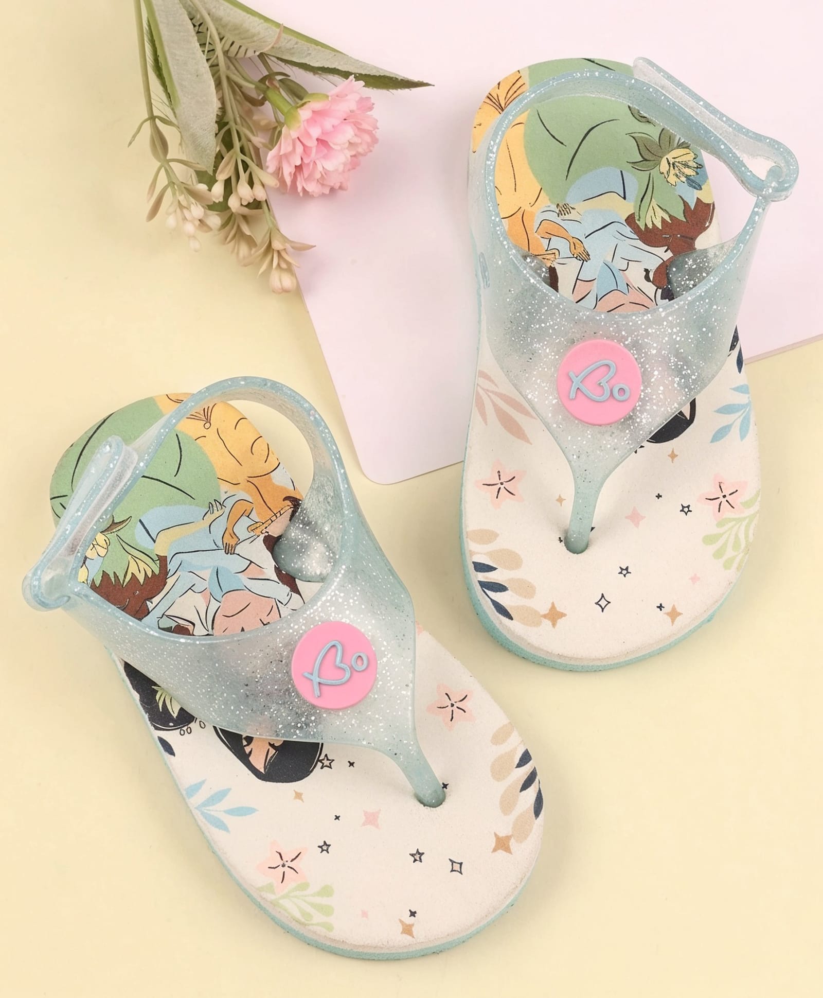 Babyoye Disney Velcro Closure Flip Flops with Disney Princess Print- White-picture-18