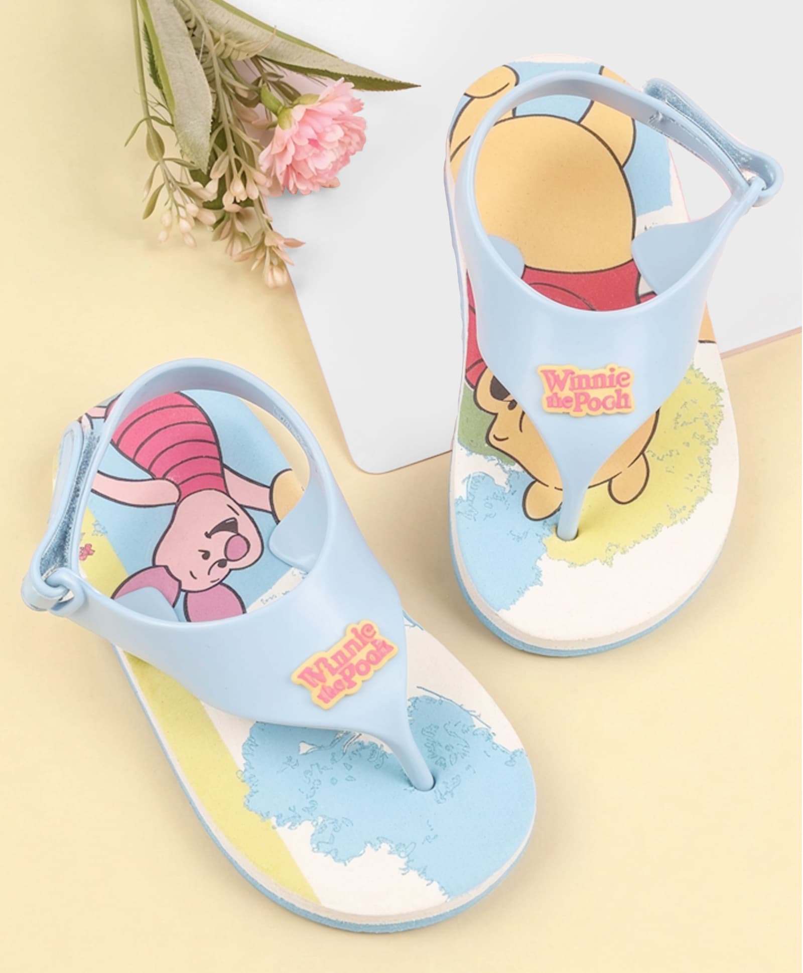 Babyoye Disney Velcro Closure Flip Flops with Winnie The Pooh Print- Light Blue-picture-6