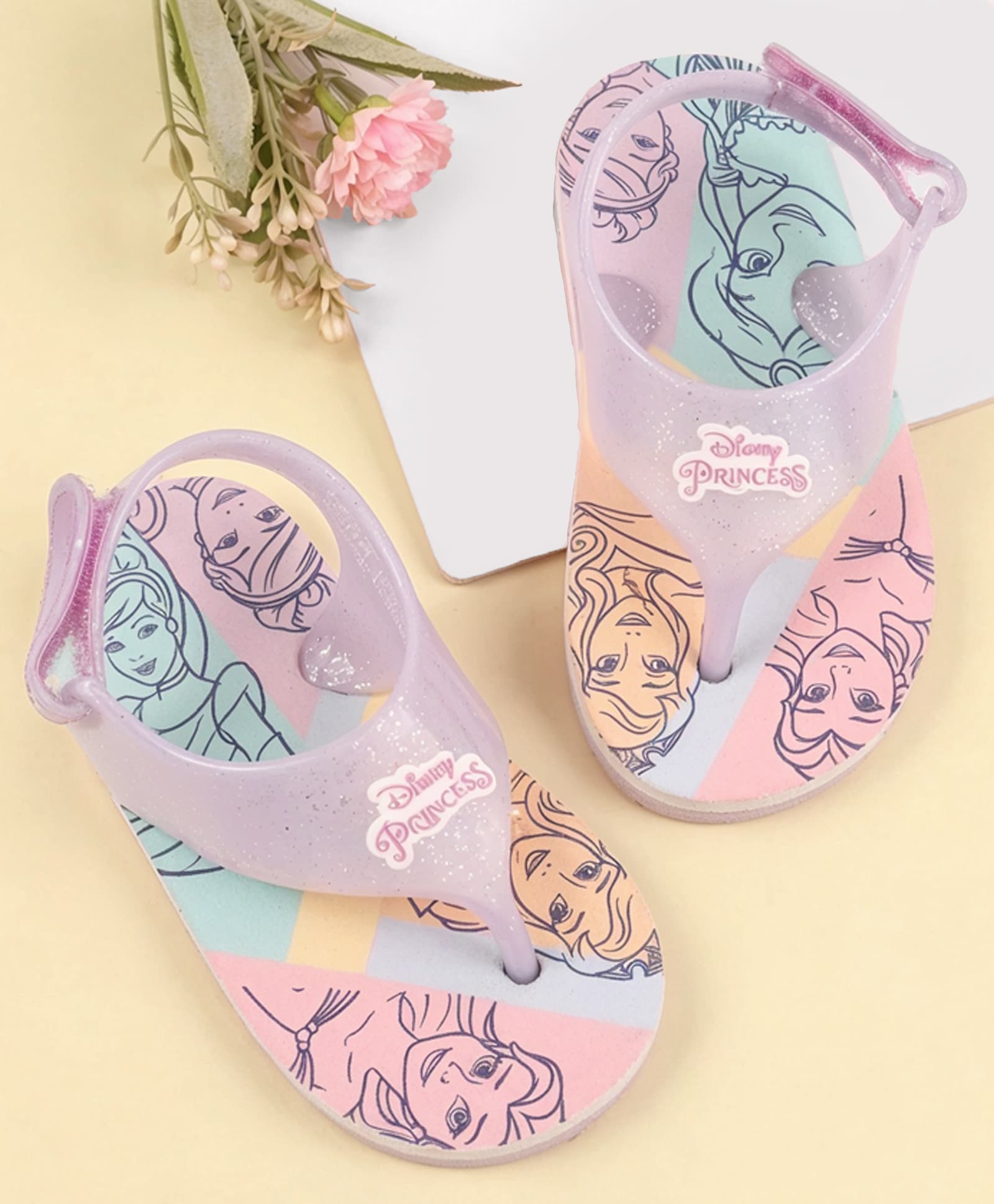Babyoye Disney Velcro Closure Flip Flops with Disney Princes Print- Purple-picture-27