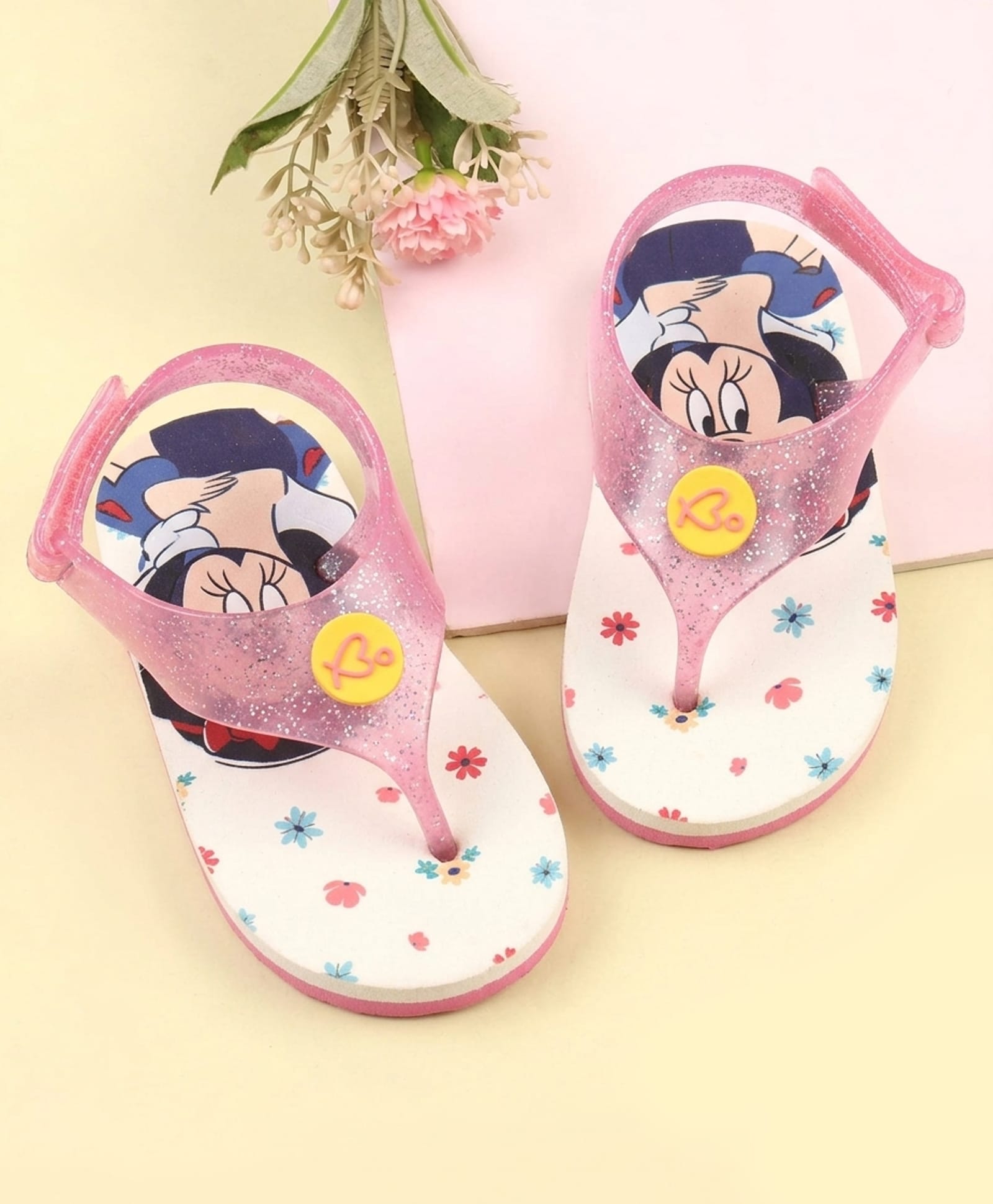 Babyoye Disney Velcro Closure Flip Flops With Minnie Mouse Print - Pink & White-picture-23