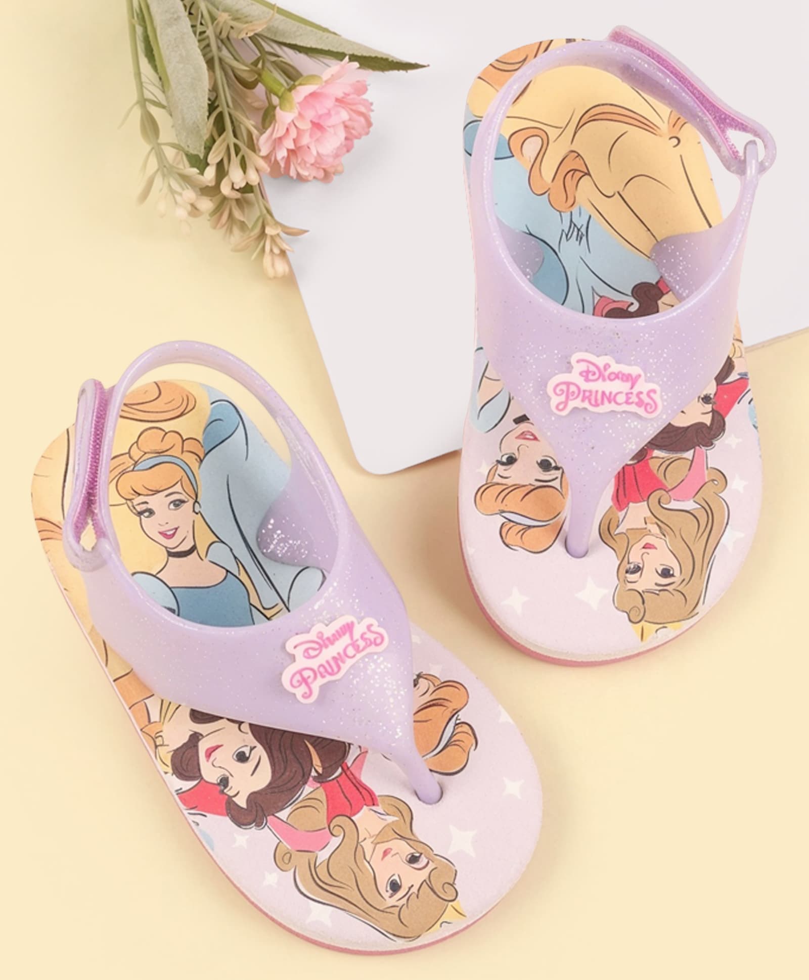 Babyoye Disney Velcro Closure Flip Flops with Disney Princes Print- Lavender-picture-3