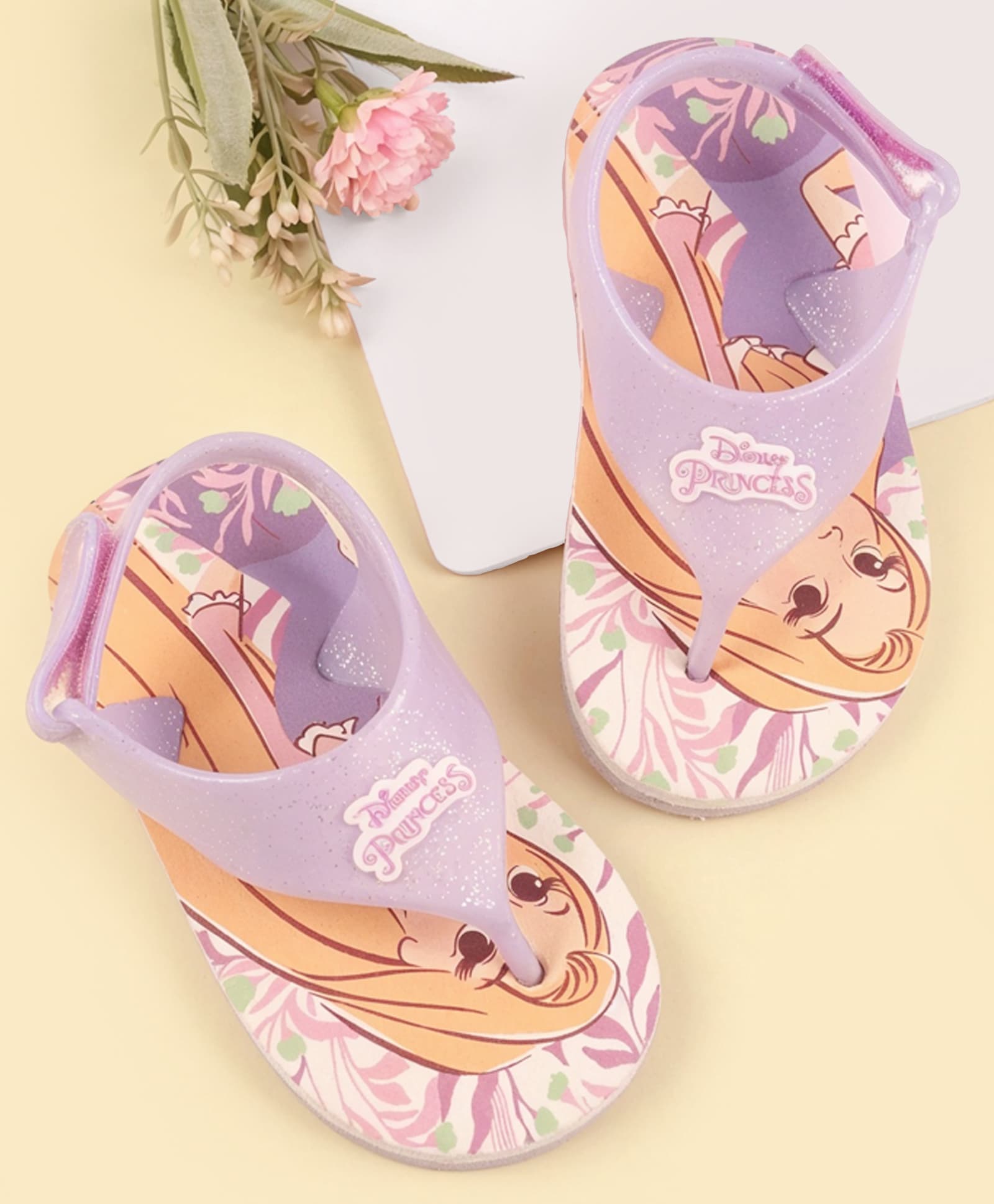 Babyoye Disney Velcro Closure Flip Flops with Disney Princes Print- Lavender-picture-14