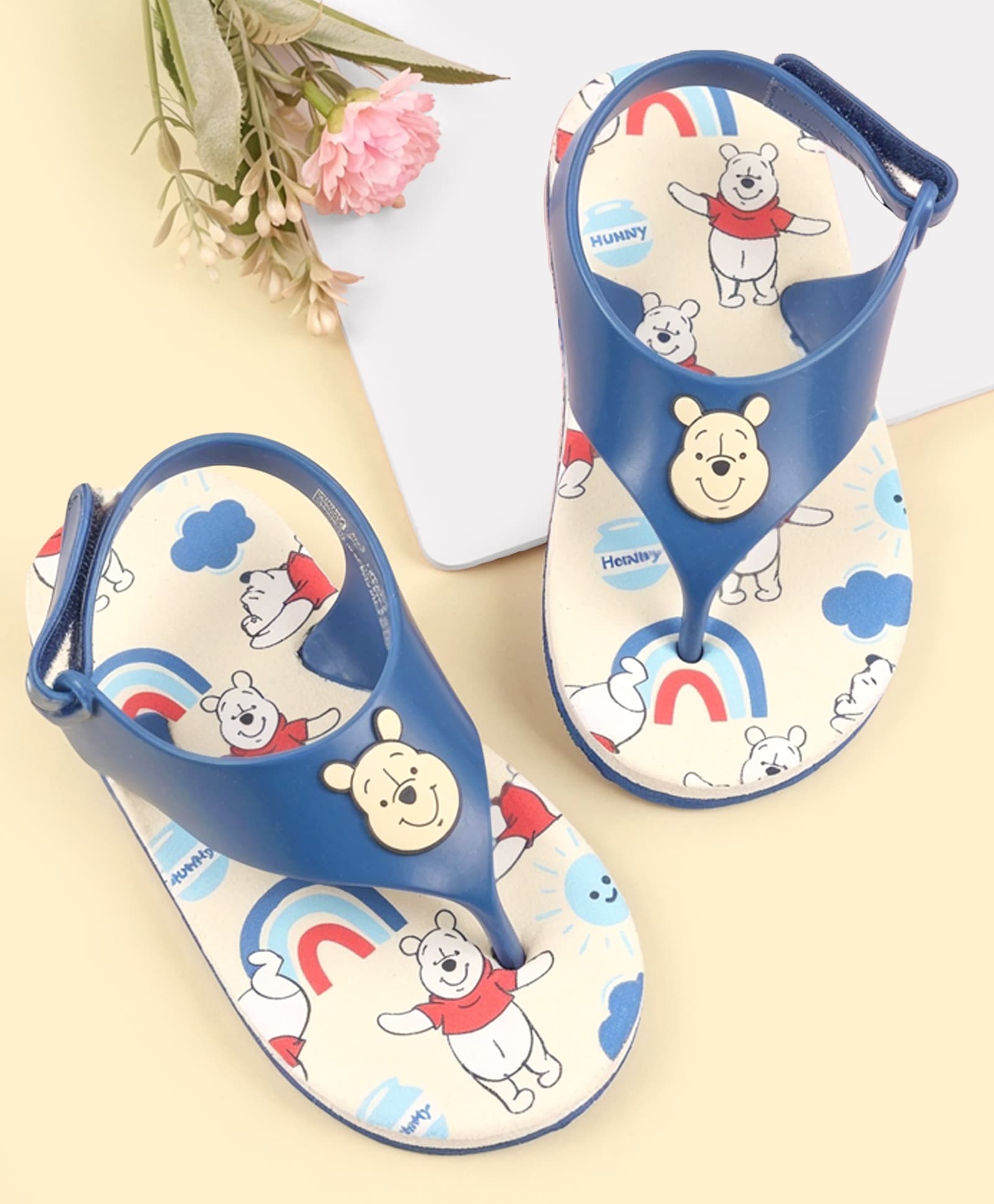 Babyoye Disney Velcro Closure Flip Flops with Winnie The Pooh Print-White-picture-7
