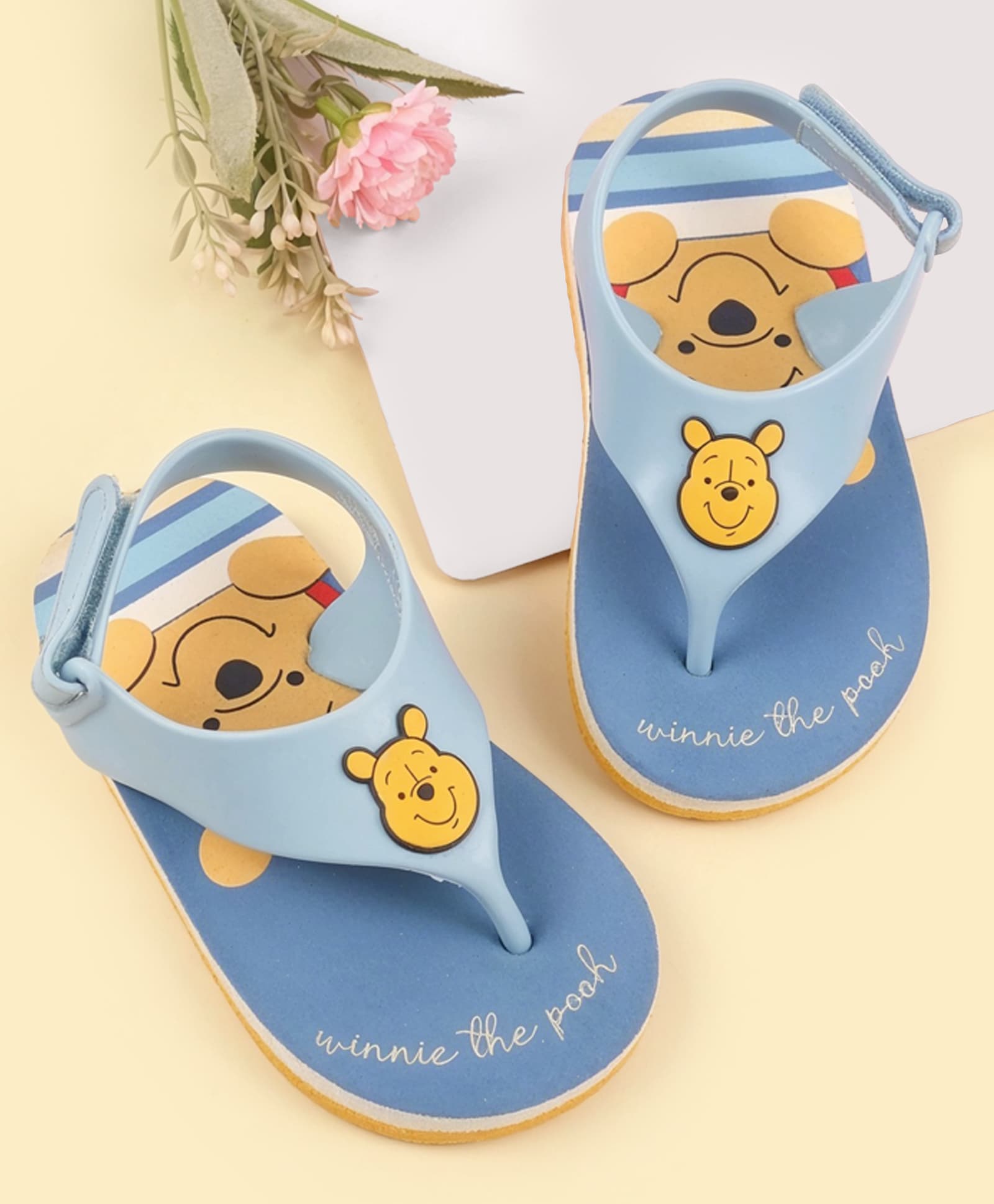 Babyoye Disney Velcro Closure Flip Flops with Winnie The Pooh Print- Blue-picture-2