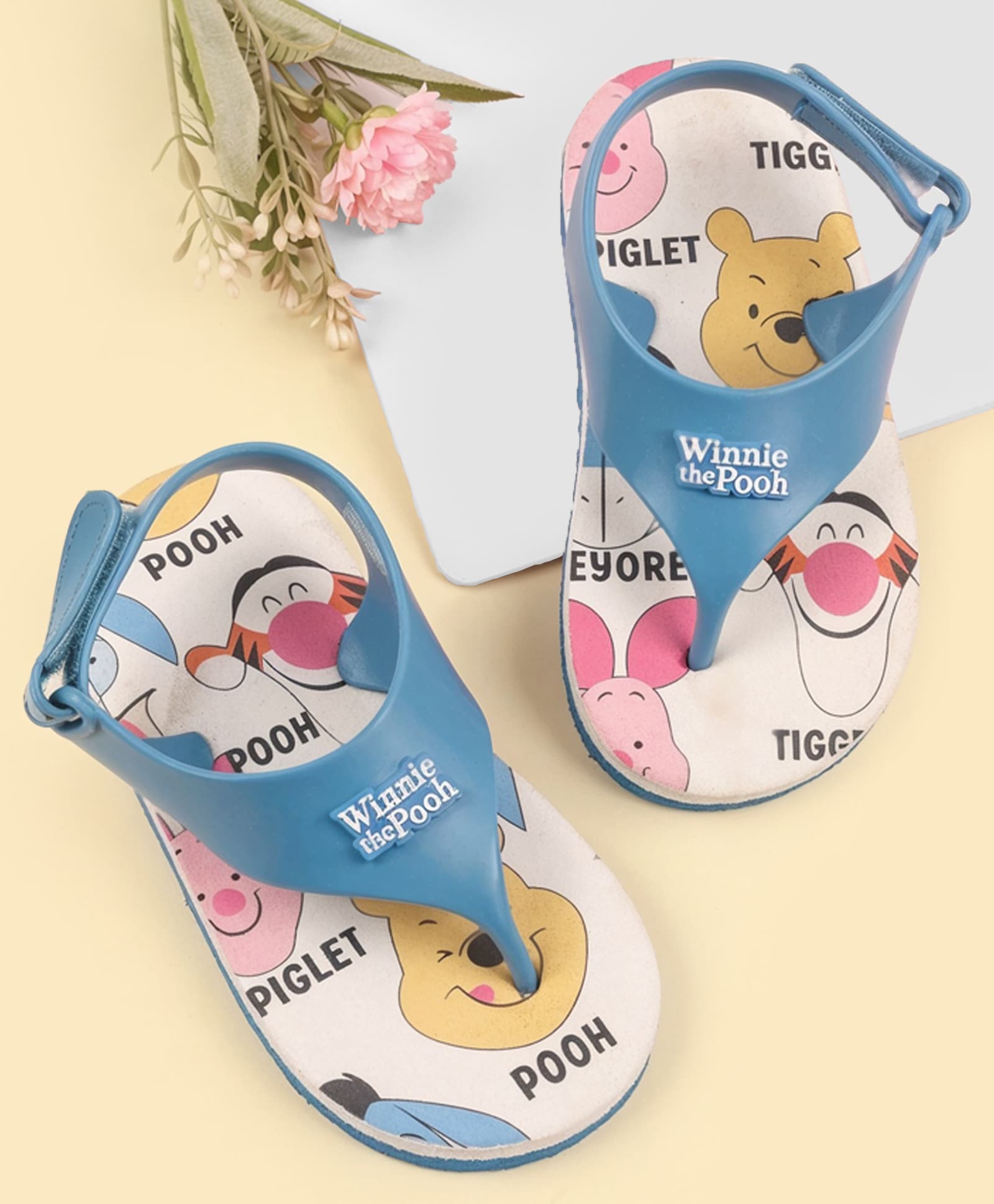Babyoye Disney Velcro Closure Flip Flops with Winnie The Pooh Print- White-picture-3