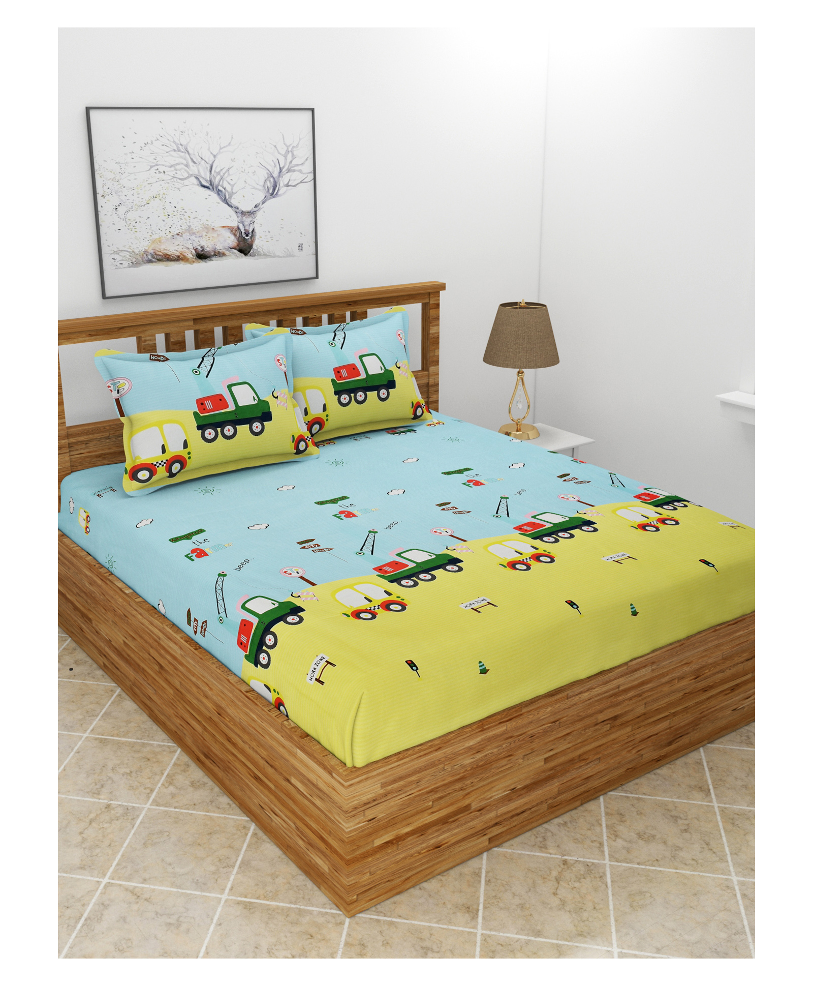MORADO Premium Glace Cotton Elastic Fitted Double Bedsheet with 2 Pillow Cover (L 183 x B 198 x H 20 cm)-Yellow-picture-2