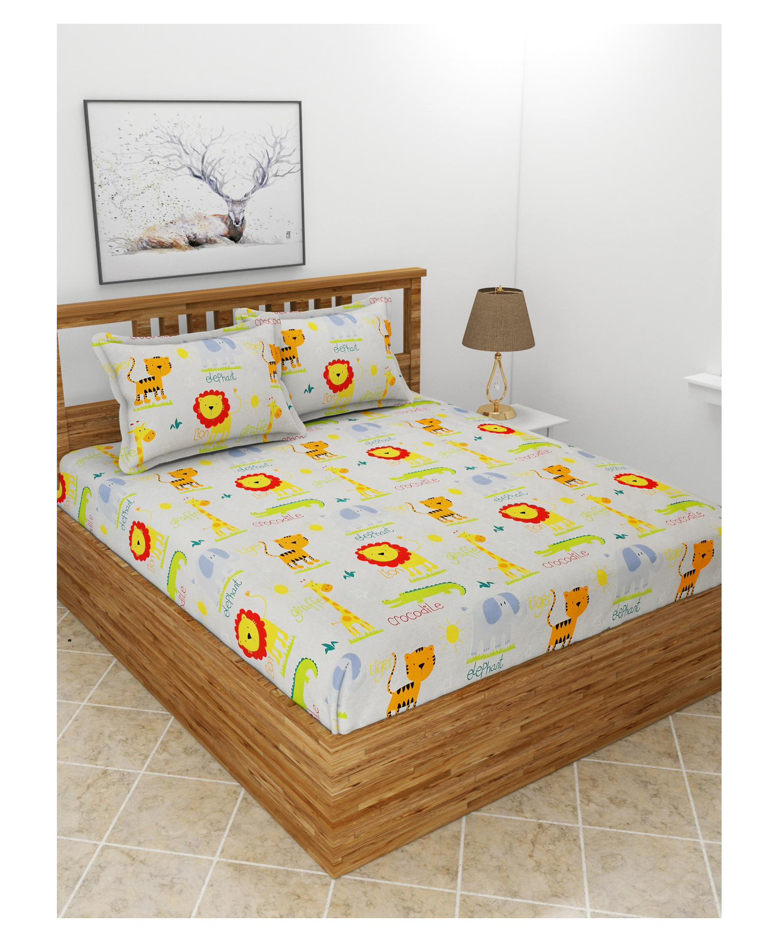 MORADO Premium Glace Cotton Elastic Fitted Double Bedsheet with 2 Pillow Cover (L 183 x B 198 x H 20 cm)-White-image-38