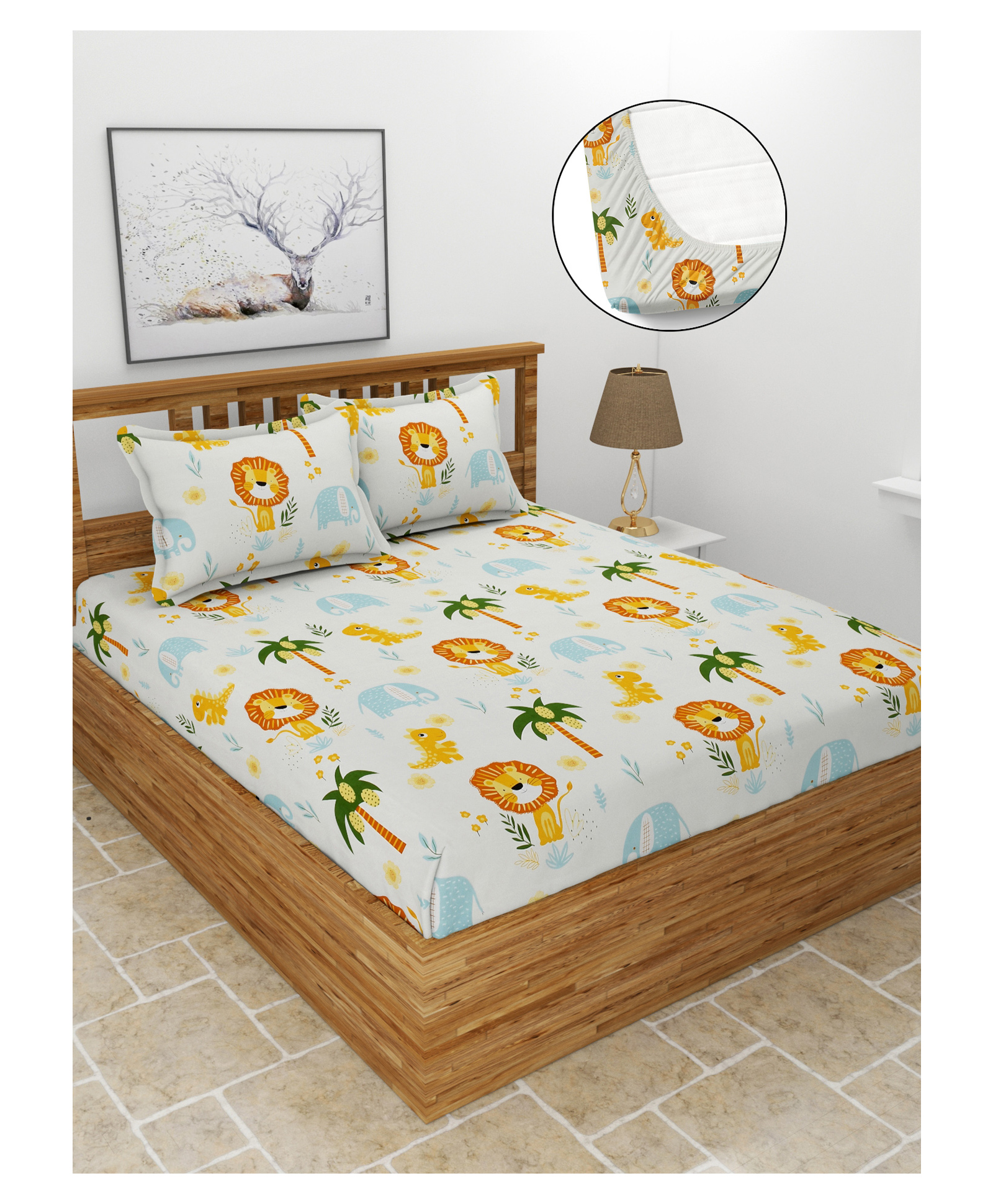 MORADO Premium Glace Cotton Elastic Fitted Double Bedsheet with 2 Pillow Cover (L 183 x B 198 x H 20 cm)-Orange-image-6