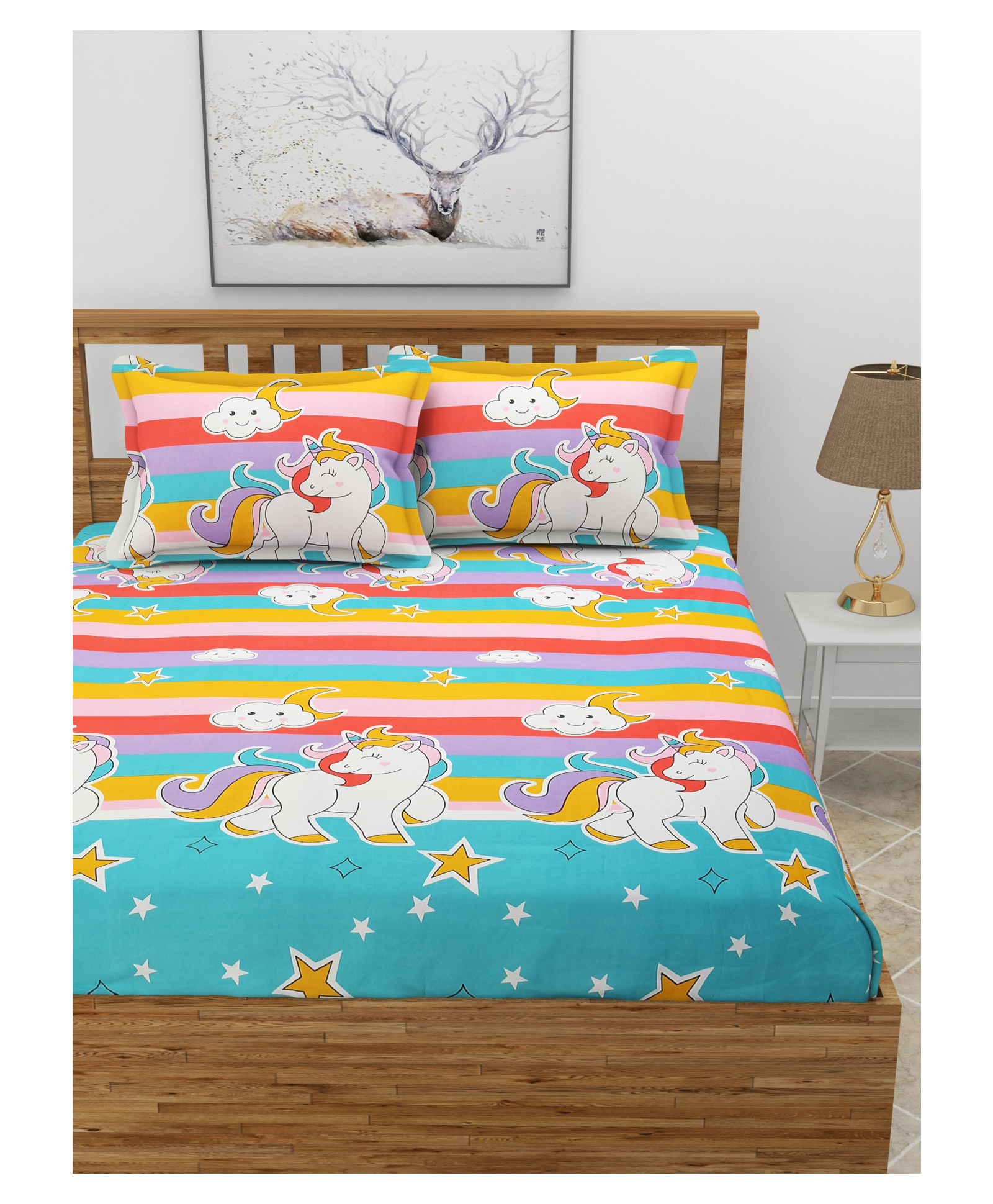 MORADO Premium Glace Cotton Elastic Fitted Double Bedsheet with 2 Pillow Cover (L 183 x B 198 x H 20 cm)-Pink-image-48