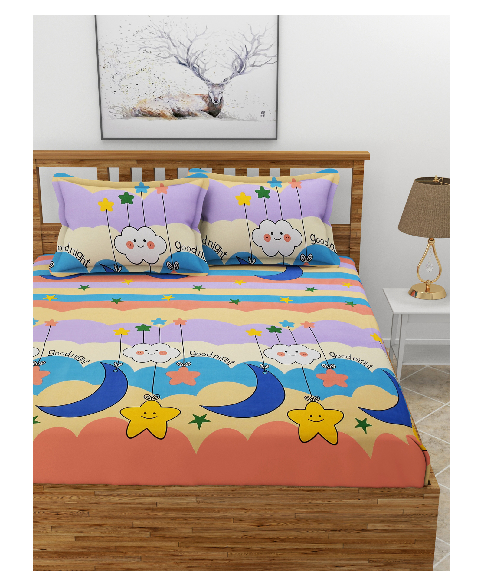 MORADO Premium Glace Cotton Elastic Fitted Double Bedsheet with 2 Pillow Cover (L 183 x B 198 x H 20 cm)-Purple-picture-16