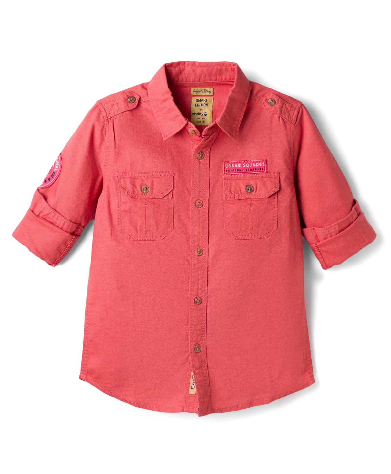 Noddy Full Sleeves Urban Squad Text Patch Detailed Shirt - Orange-picture-15