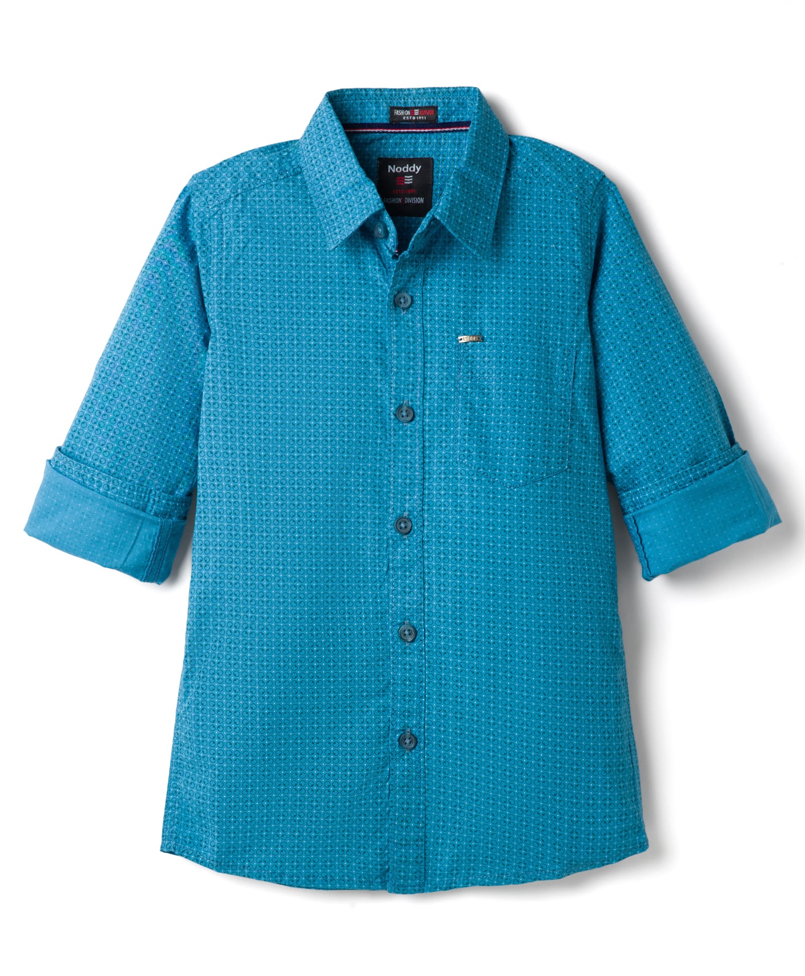 Noddy Full Sleeves Geometric Printed Shirt - Turquoise-image-16