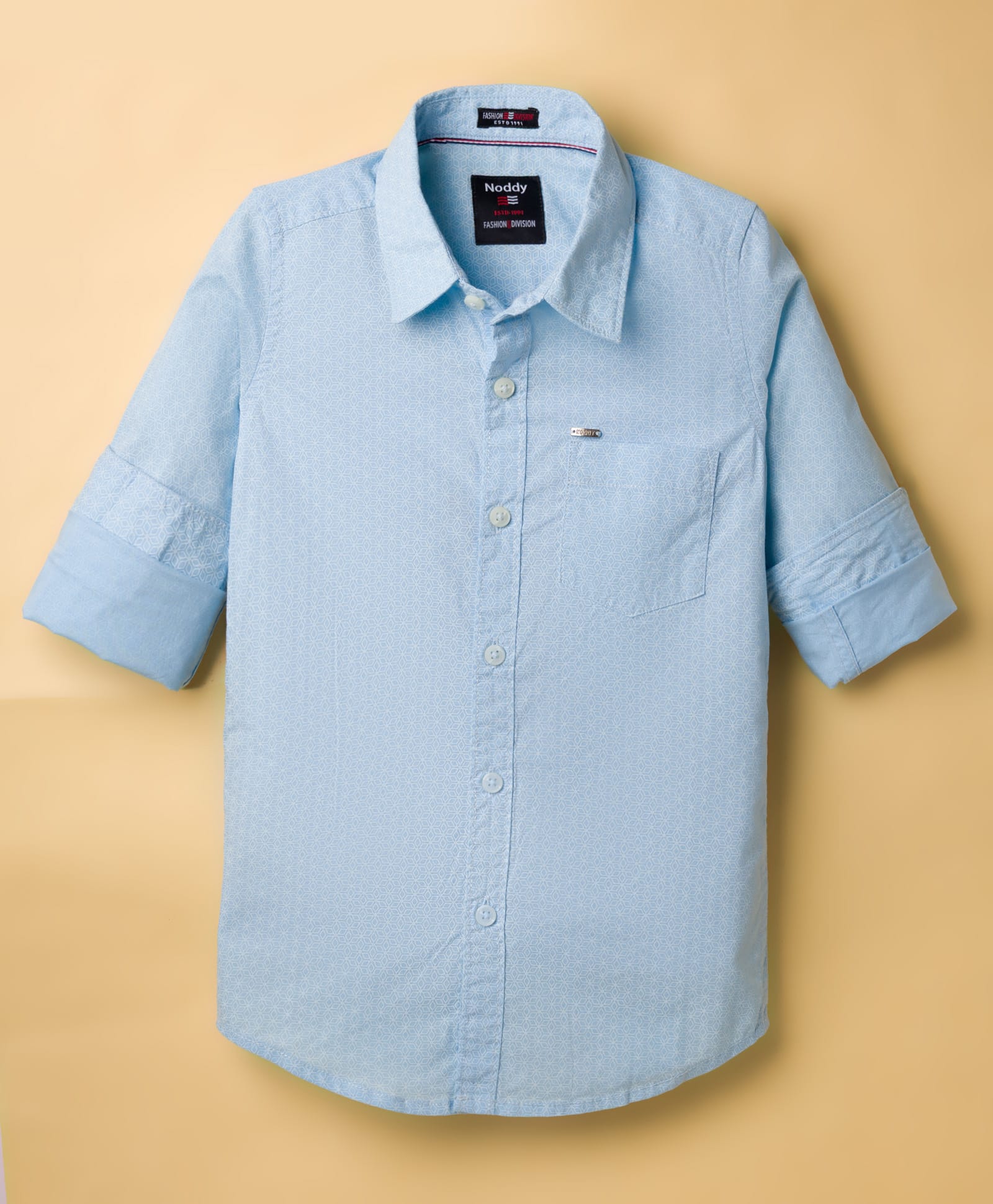 Noddy Full Sleeves Geometric Printed Shirt - Light Blue-image-10