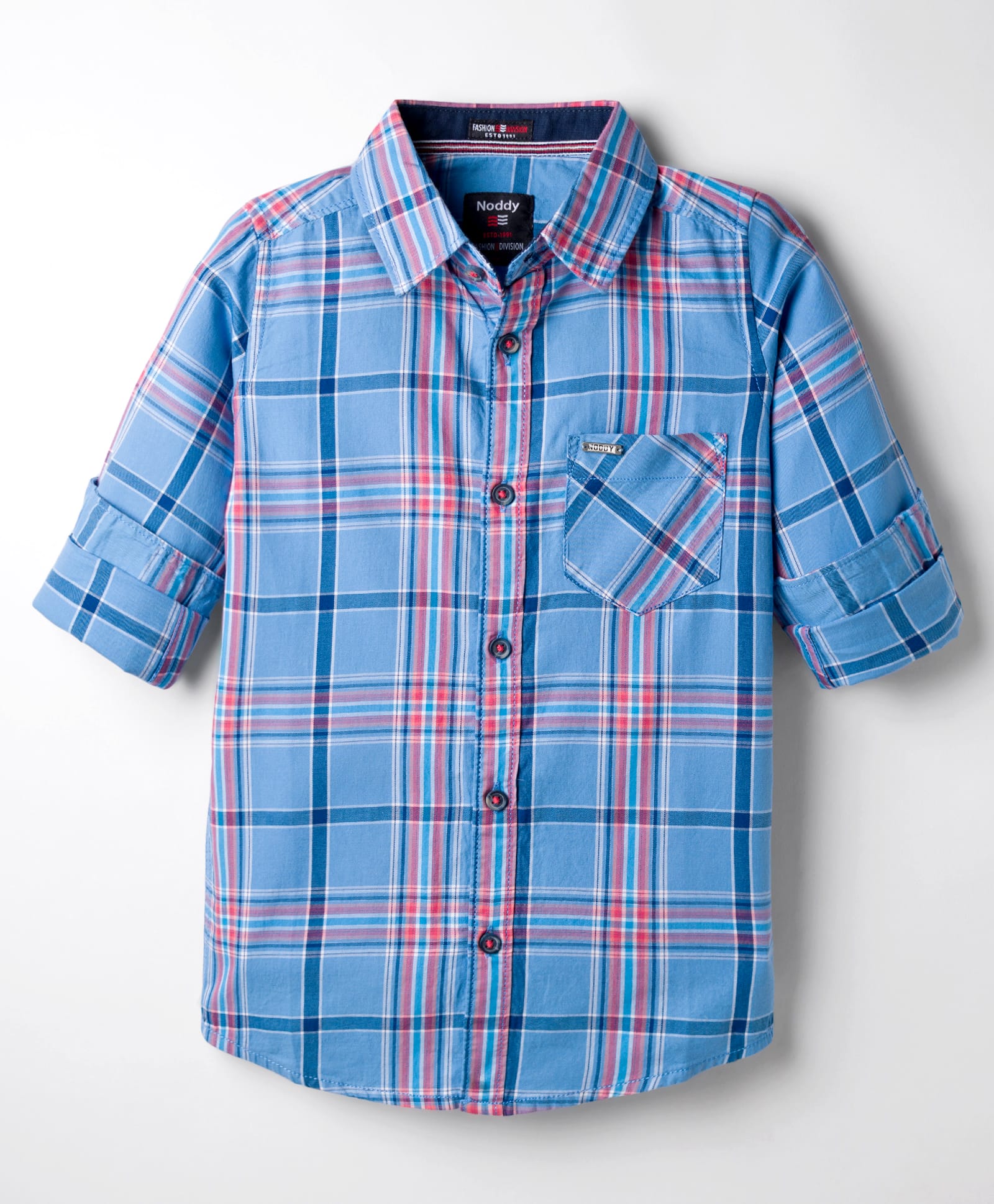 Noddy Full Sleeves Tartan Checked Shirt - Light Blue-image-13