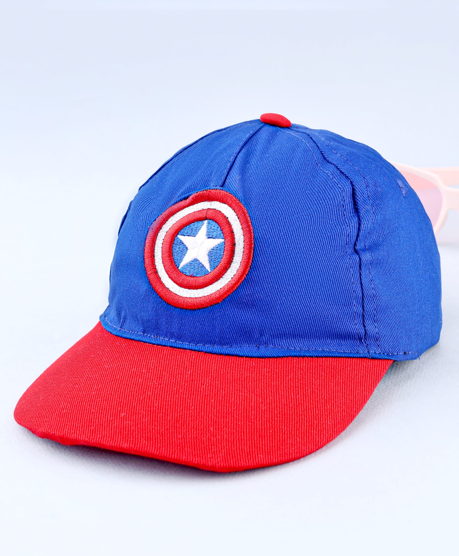 Pine Kids Marvel Cotton Woven Summer Cap with Avengers Graphics Blue & Red- Diameter 52 cm