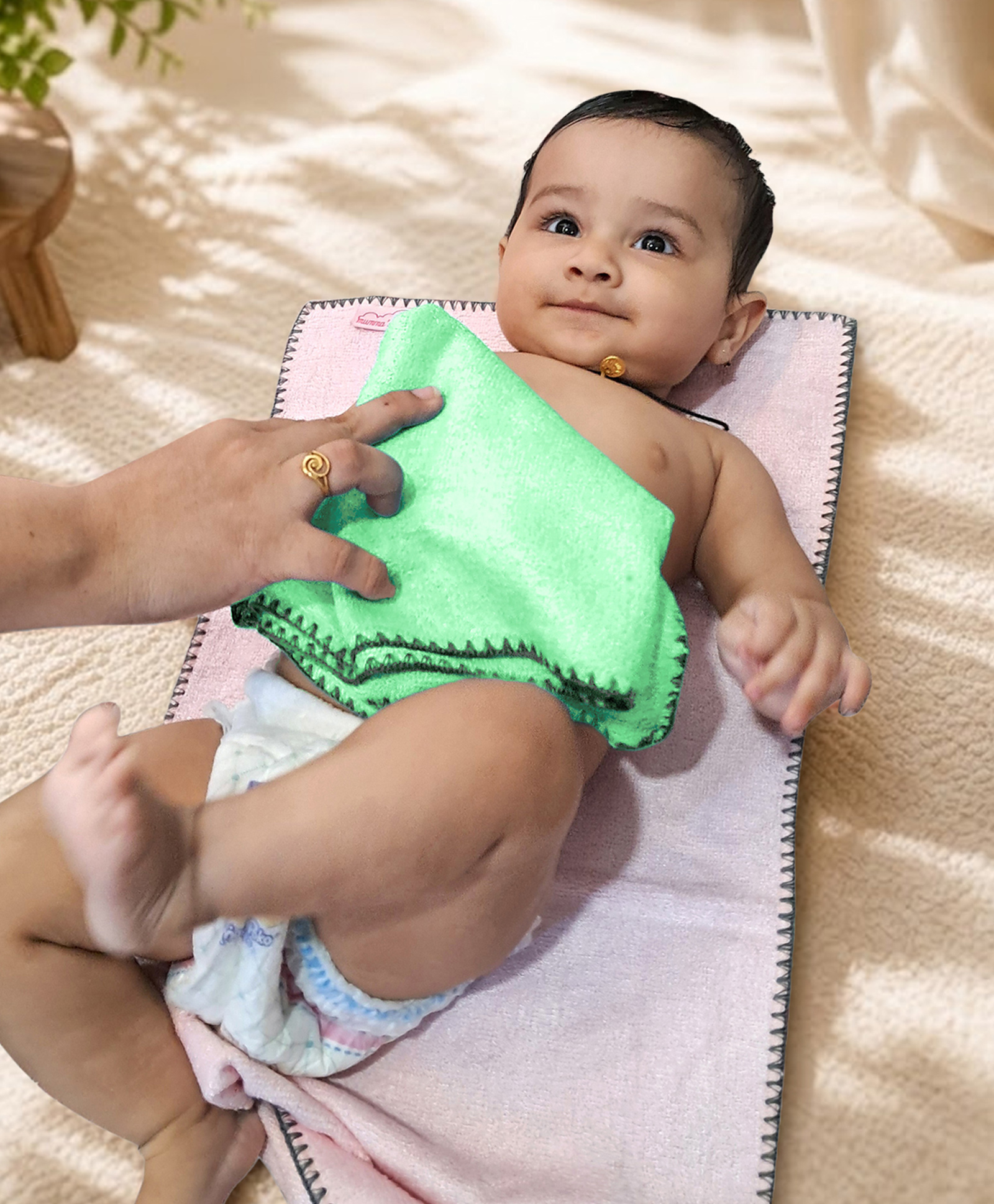 Mumma's Touch Bamboo Fibre Woven Solid Sponging Towel - Green-picture-4