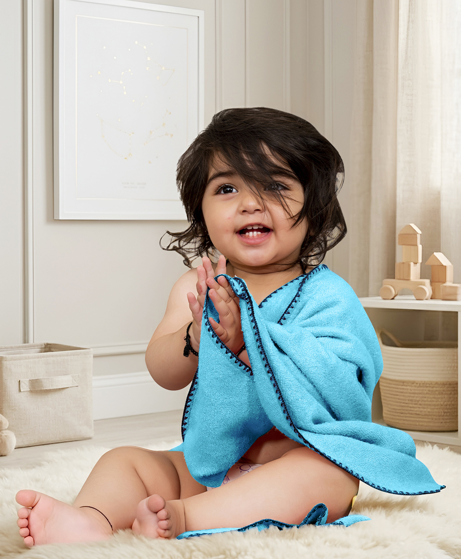 Mumma's Touch Bamboo Fibre Woven Solid Baby Swaddle Bath Towel - Aqua-image-47