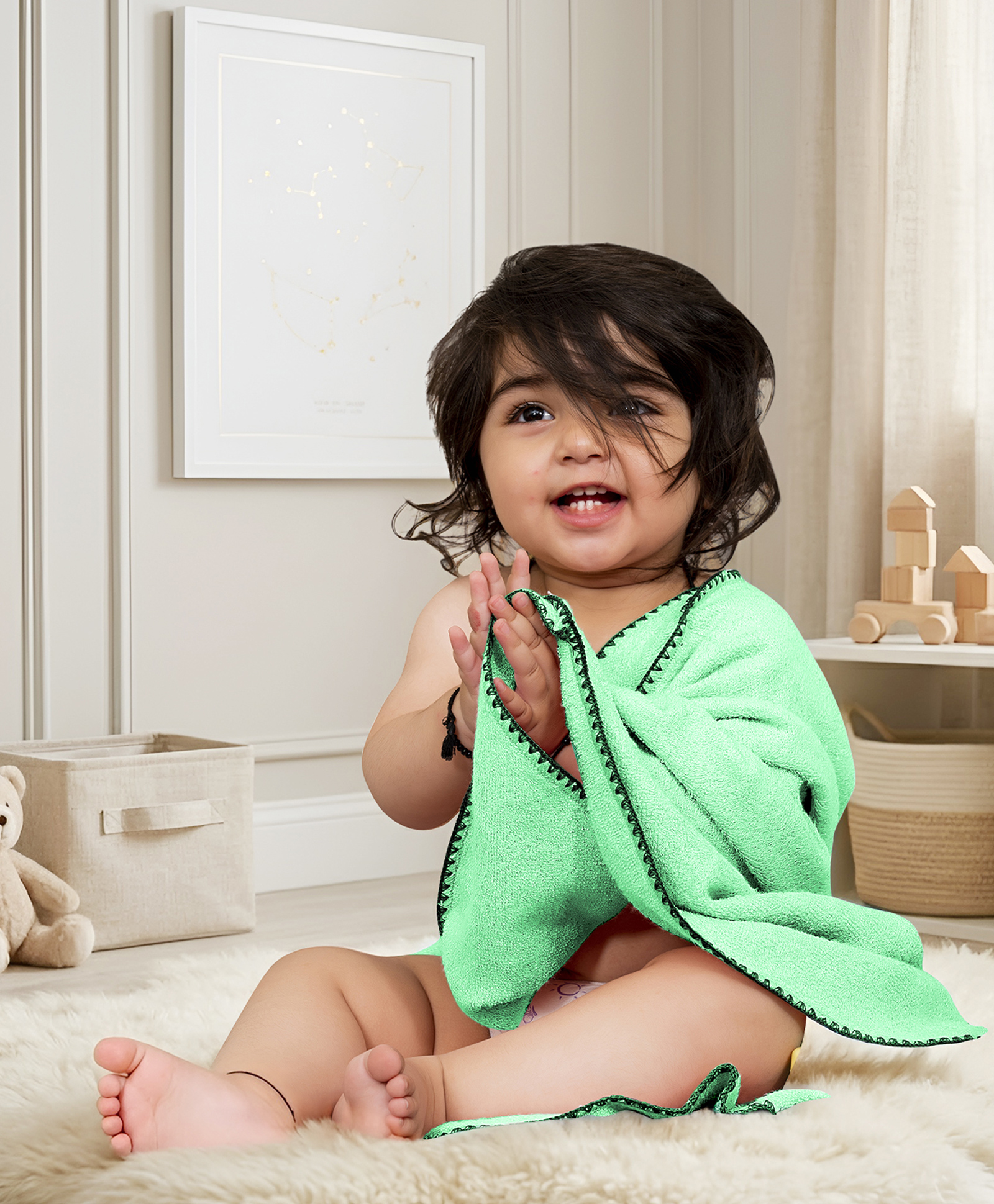 Mumma's Touch Bamboo Fibre Woven Solid Baby Swaddle Bath Towel - Green-picture-18