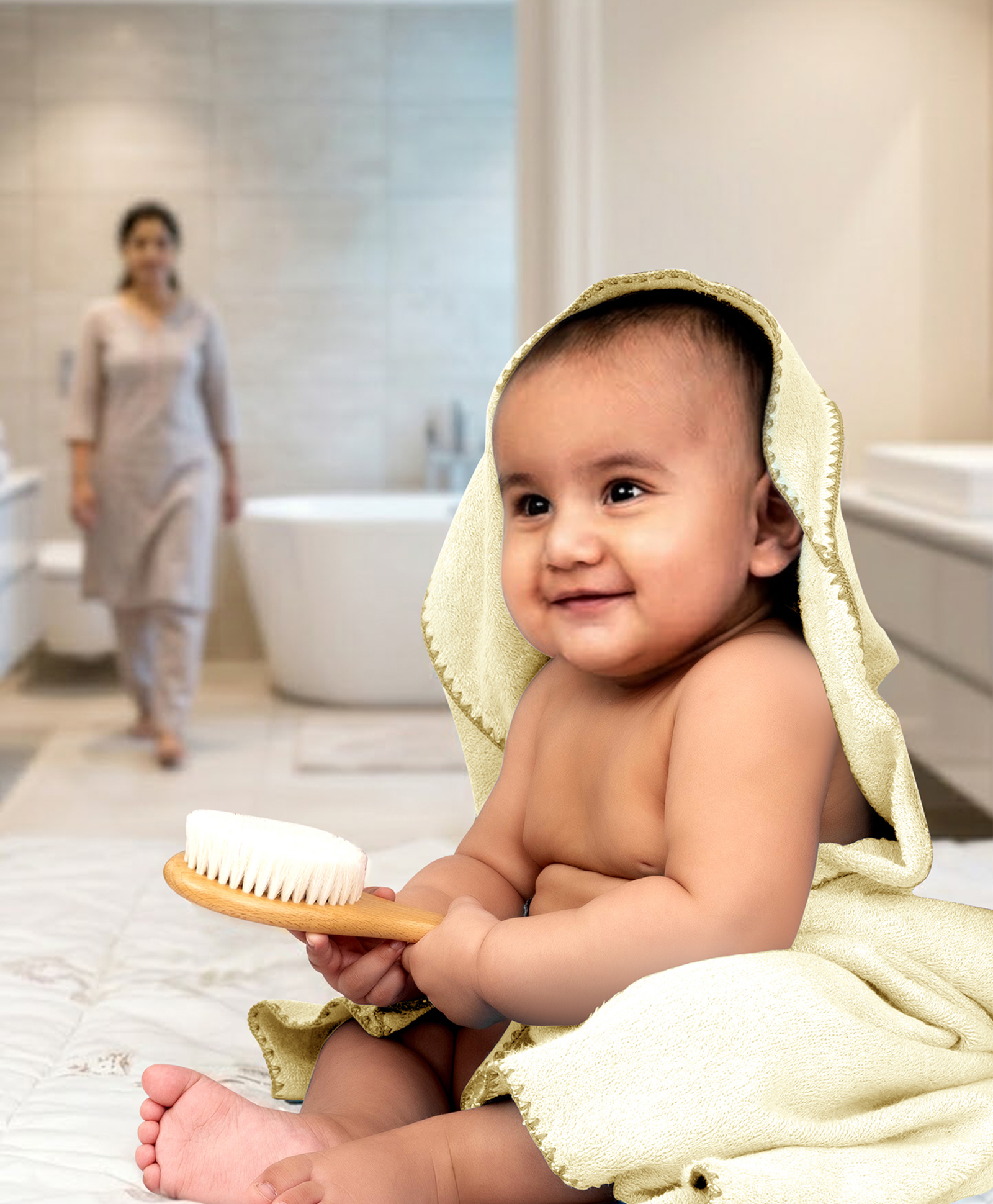 Mumma's Touch Bamboo Fibre Woven Solid Baby Wrap Bath Towel - Yellow-image-37