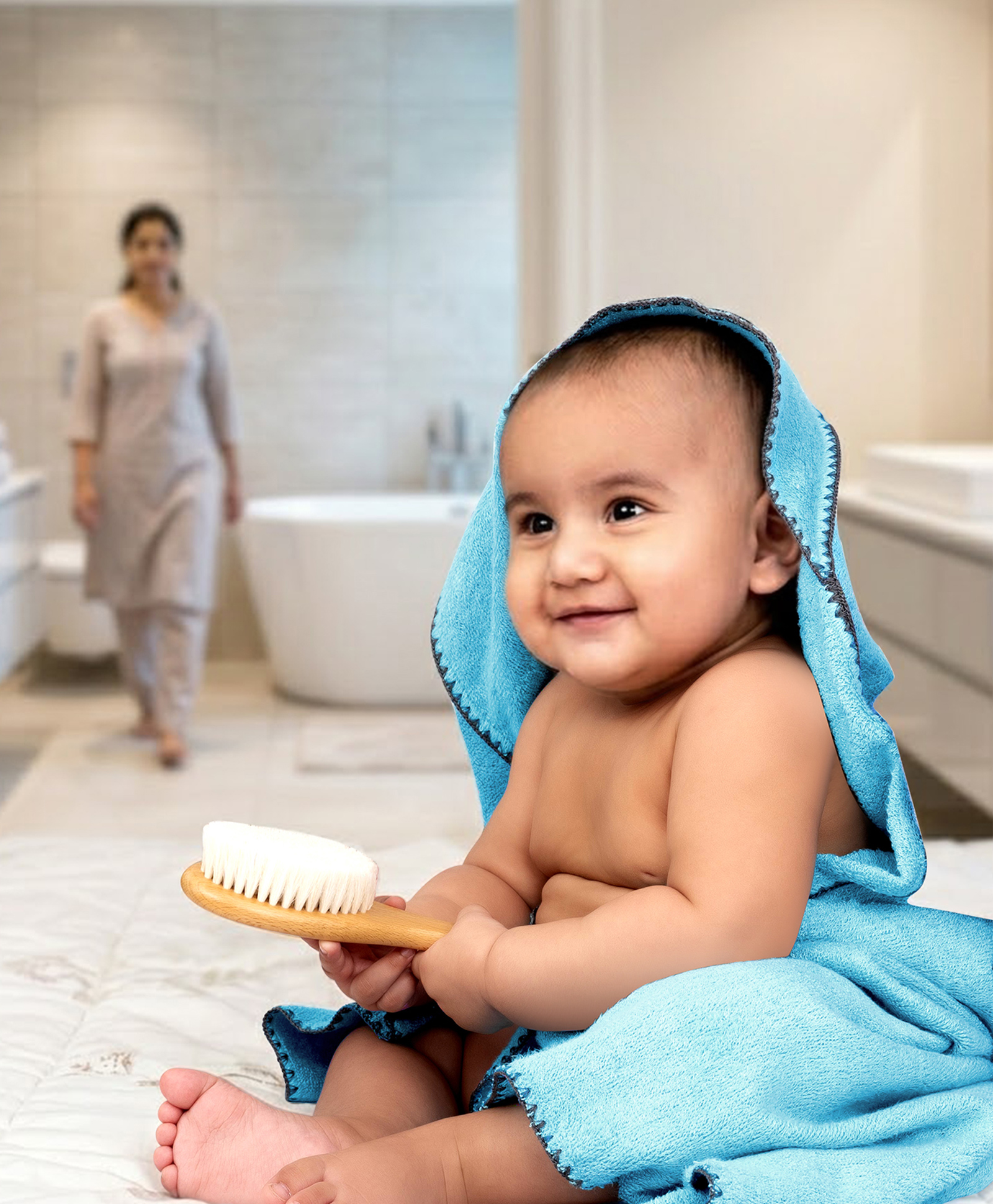 Mumma's Touch Bamboo Fibre Woven Solid Baby Wrap Bath Towel - Aqua-picture-15